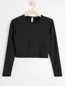 Träningskläder>Lindex Croppad Sporttopp Med Lang Arm Black