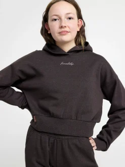 Tröjor & Cardigans>Lindex Croppad Sweatshirt Med Borstad Insida Off Black