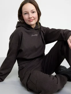 Tröjor & Cardigans>Lindex Croppad Sweatshirt Med Borstad Insida Off Black