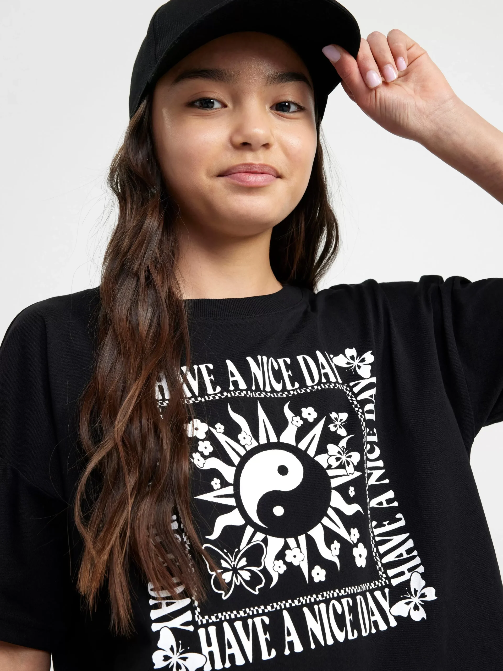Toppar & T-Shirts>Lindex Croppad T-Shirt Med Tryck Black