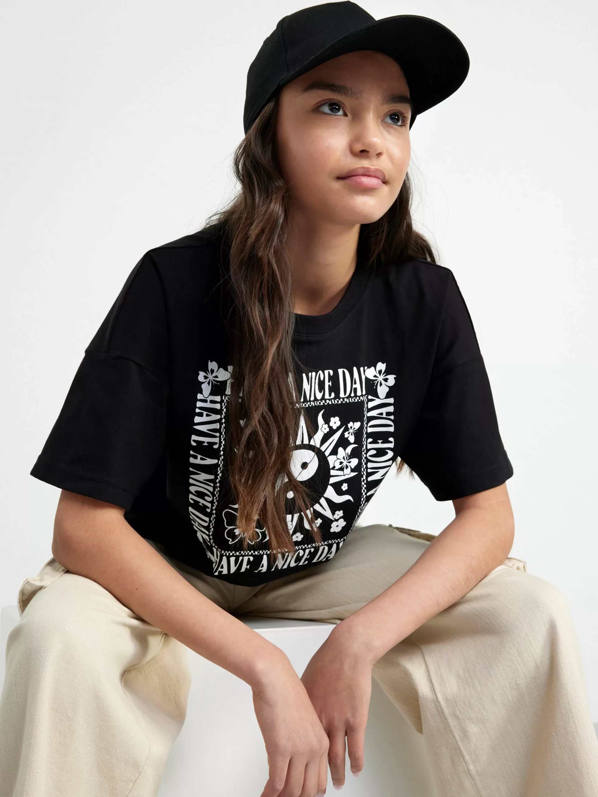 Toppar & T-Shirts>Lindex Croppad T-Shirt Med Tryck Black