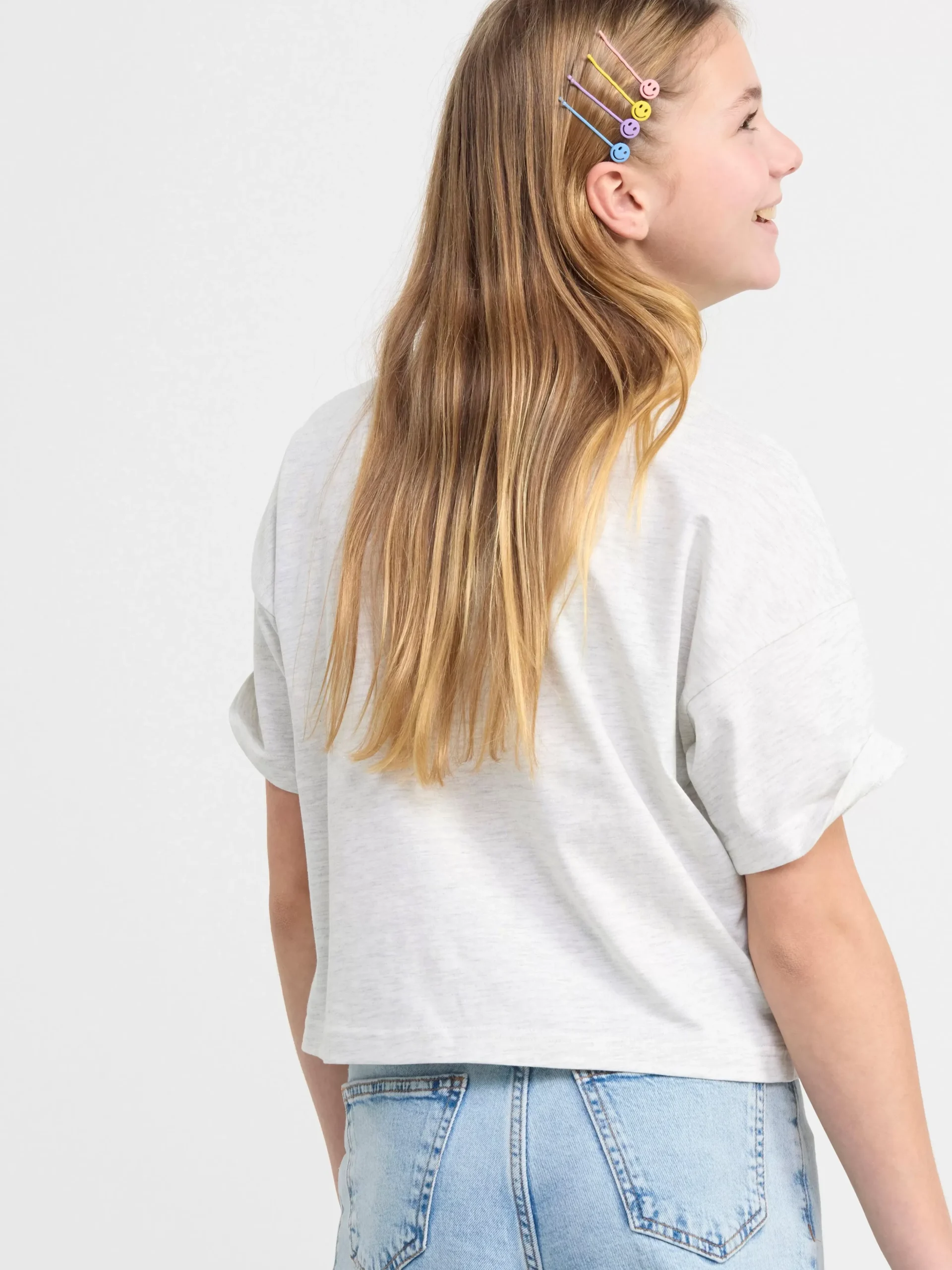 Toppar & T-Shirts>Lindex Croppad T-Shirt Med Tryck Lt Grey Melange
