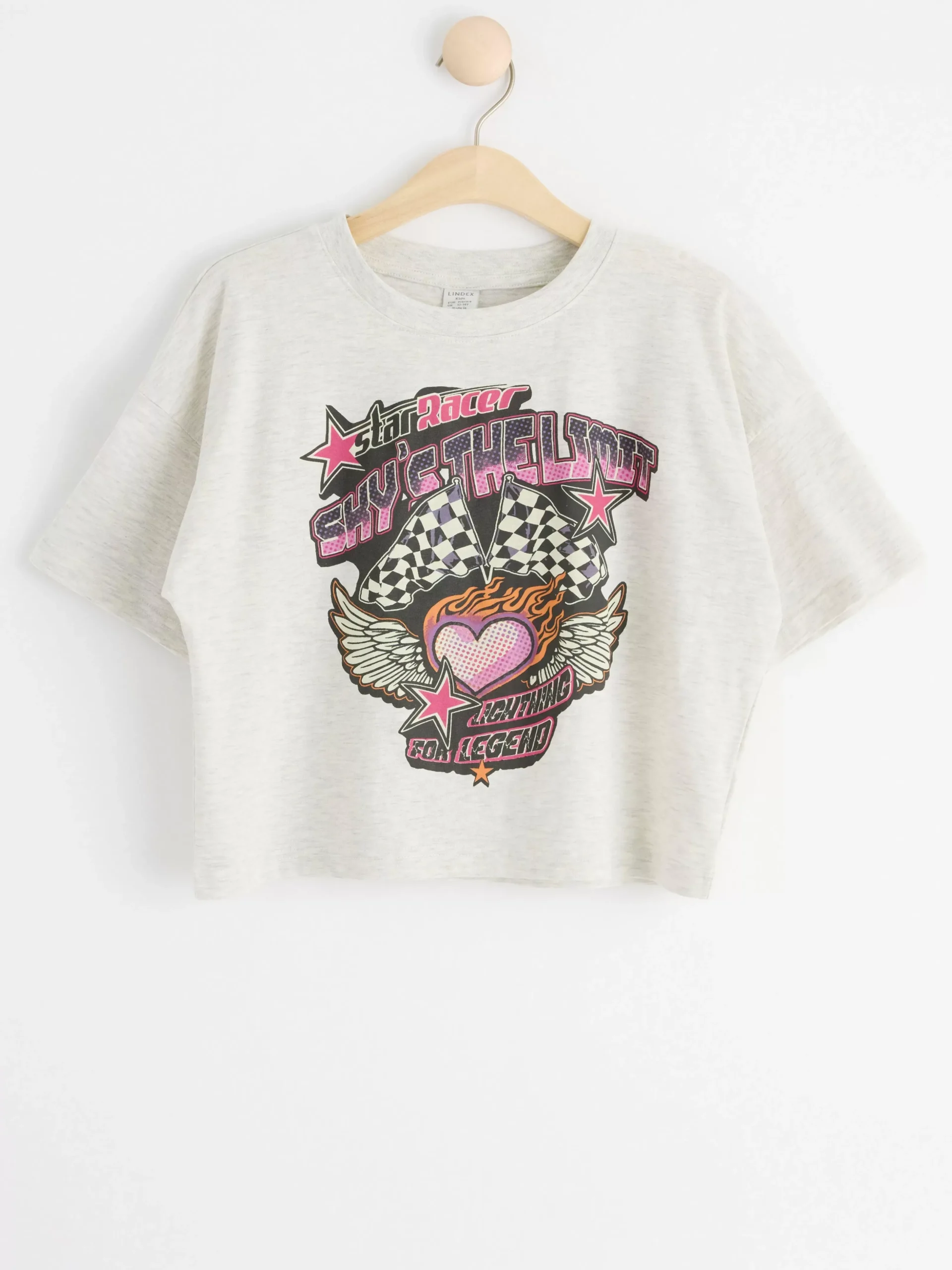 Toppar & T-Shirts>Lindex Croppad T-Shirt Med Tryck Lt Grey Melange