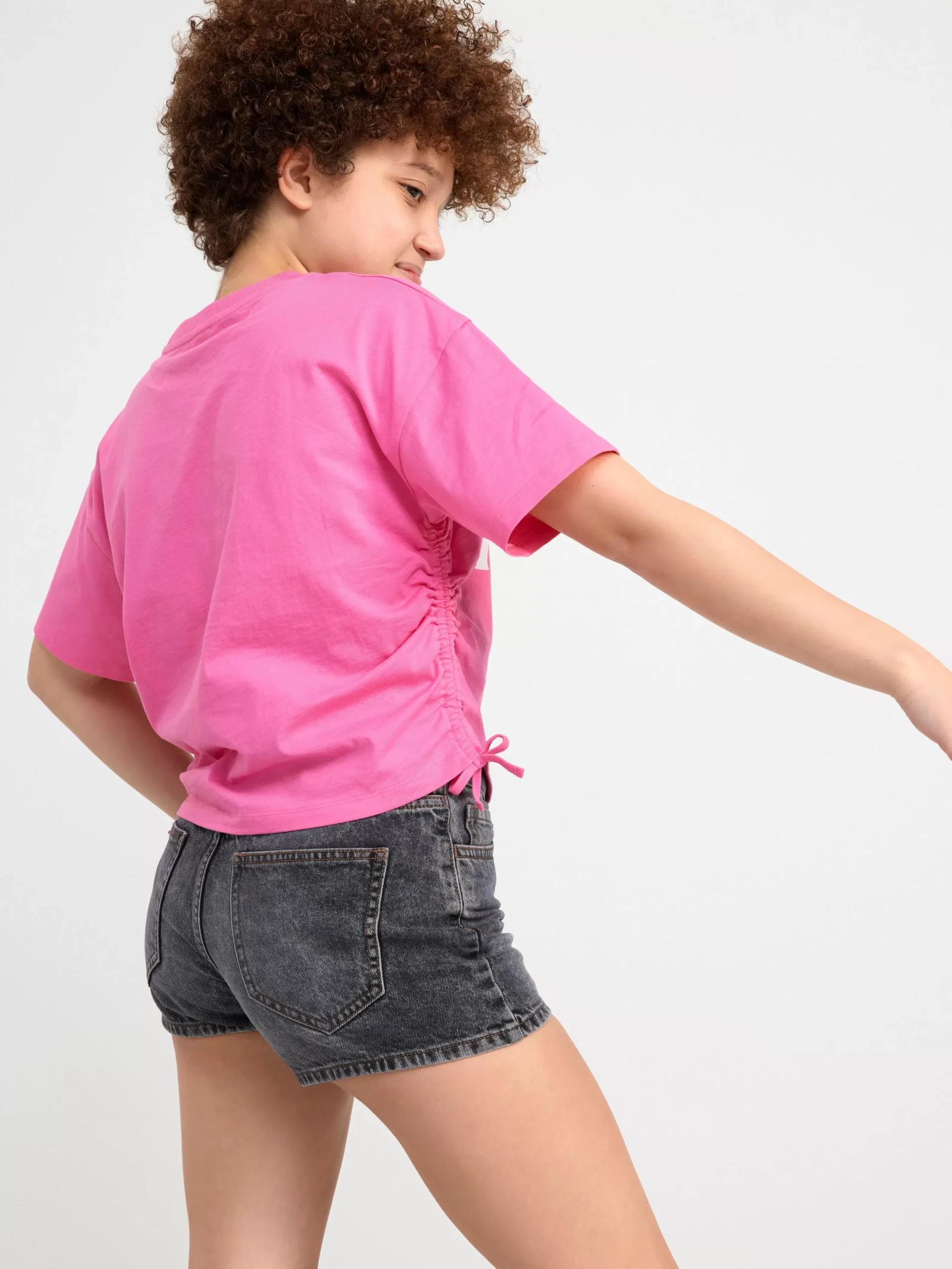 Toppar & T-Shirts>Lindex Croppad T-Shirt Med Tryck Och Rynkdetaljer Pink