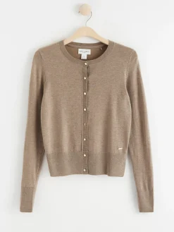 Tröjor & Cardigans>Lindex Finstickad Cardigan Light Brown Melange