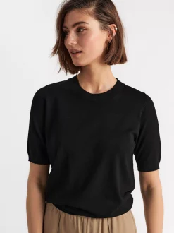 Tröjor & Cardigans>Lindex Finstickad Kortarmad Troja Black