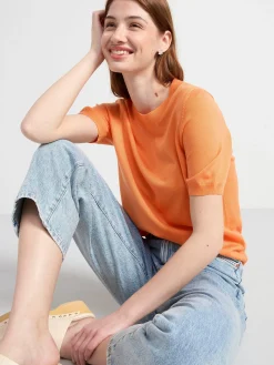 Tröjor & Cardigans>Lindex Finstickad Troja Med Kort Arm Light Orange