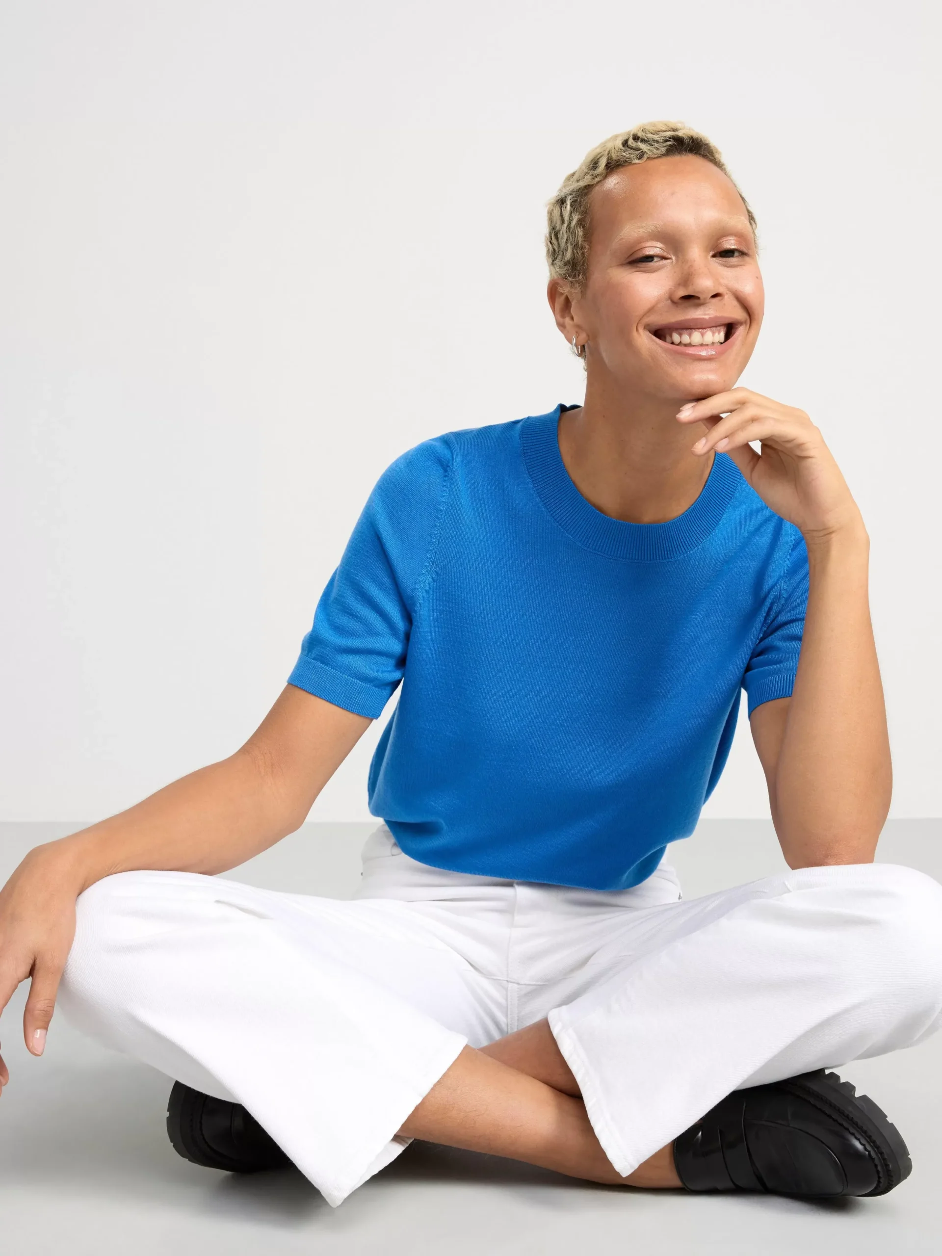 Tröjor & Cardigans>Lindex Finstickad Troja Med Kort Arm Blue