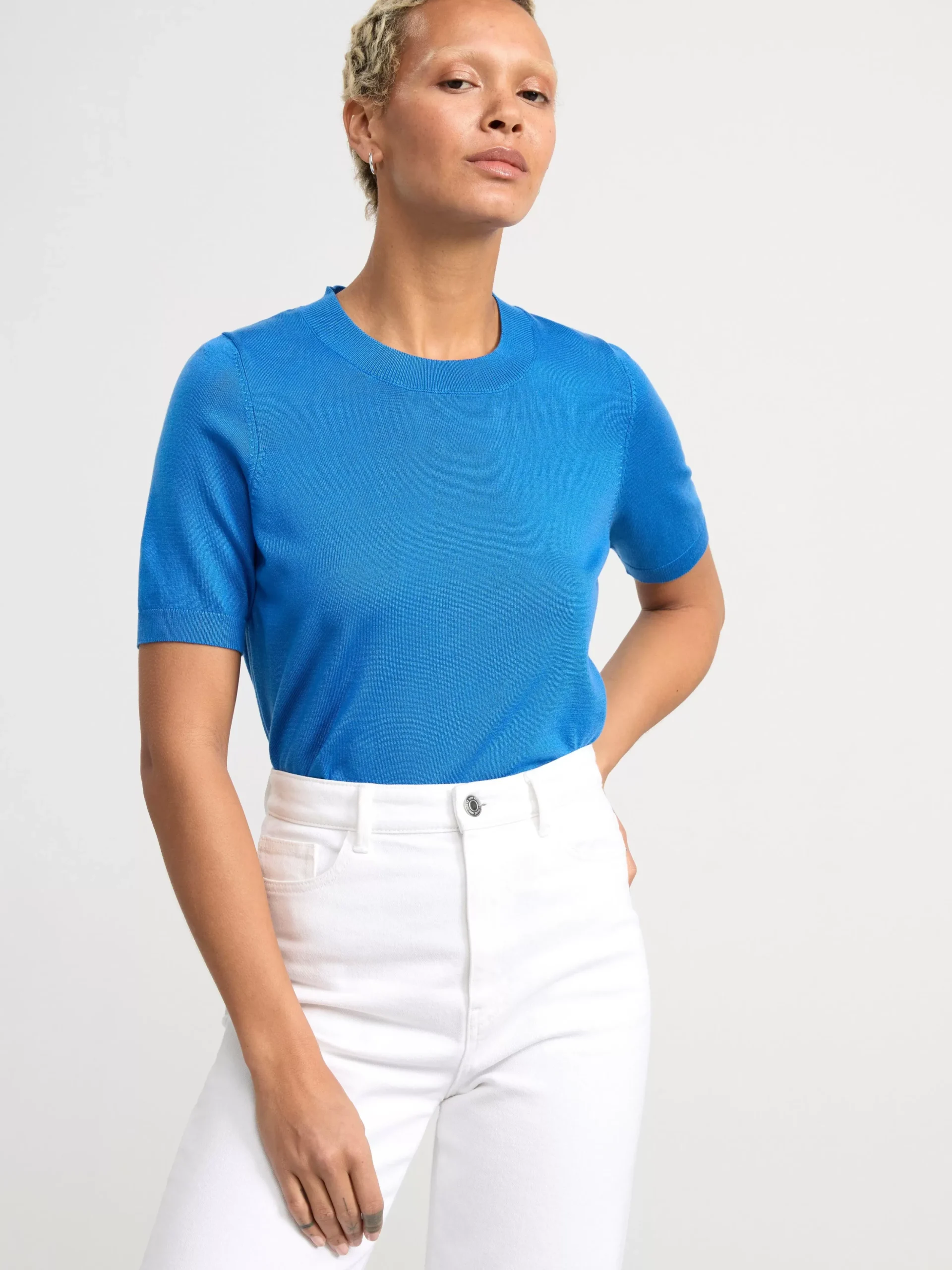 Tröjor & Cardigans>Lindex Finstickad Troja Med Kort Arm Blue