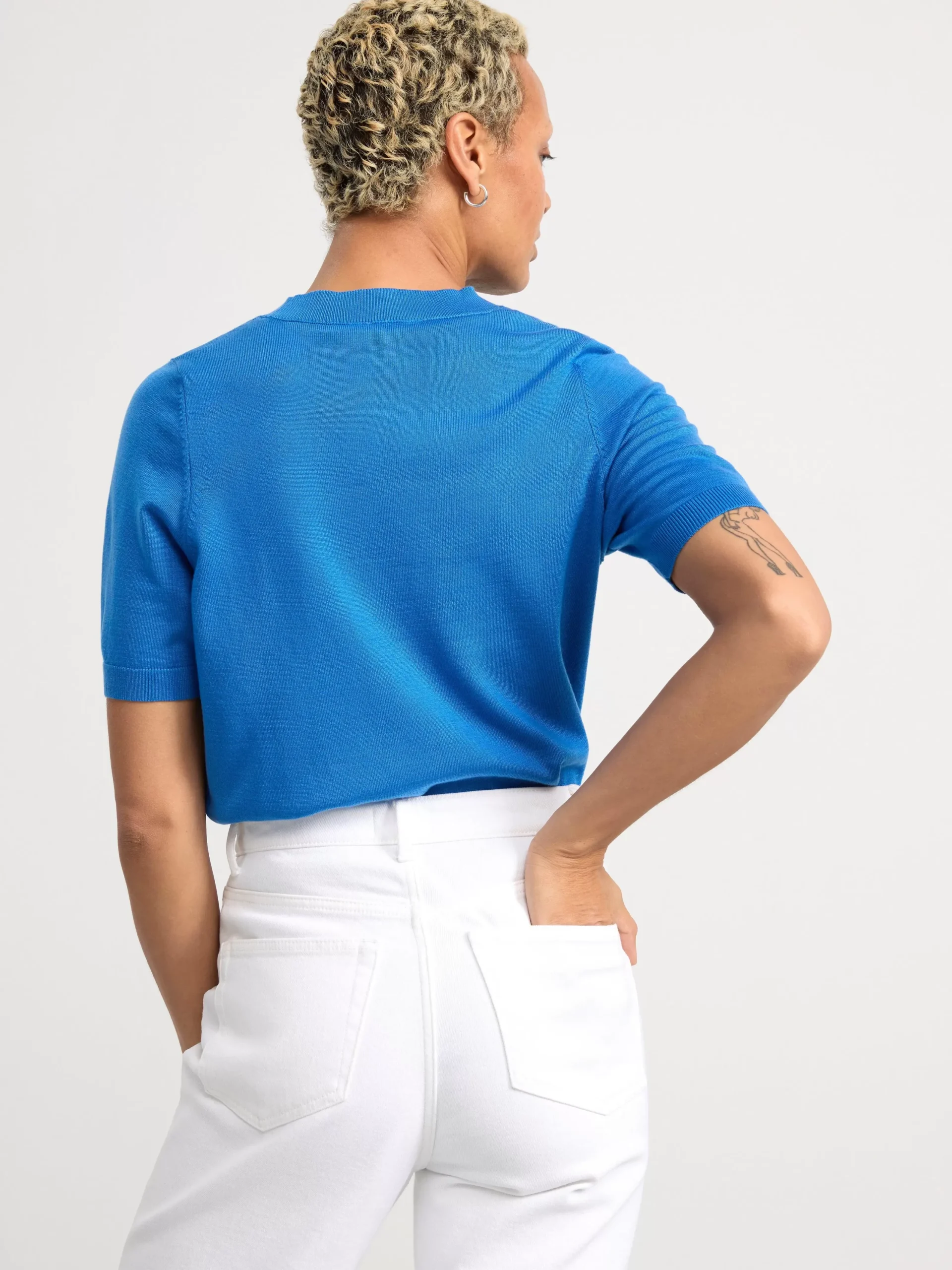 Tröjor & Cardigans>Lindex Finstickad Troja Med Kort Arm Blue