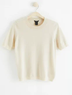 Tröjor & Cardigans>Lindex Finstickad Troja Med Kort Arm Light Beige