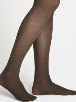 Strumpbyxor & Leggings>Lindex Fiskbensmonstrad Strumpbyxa 70 Denier Dark Dusty Brown
