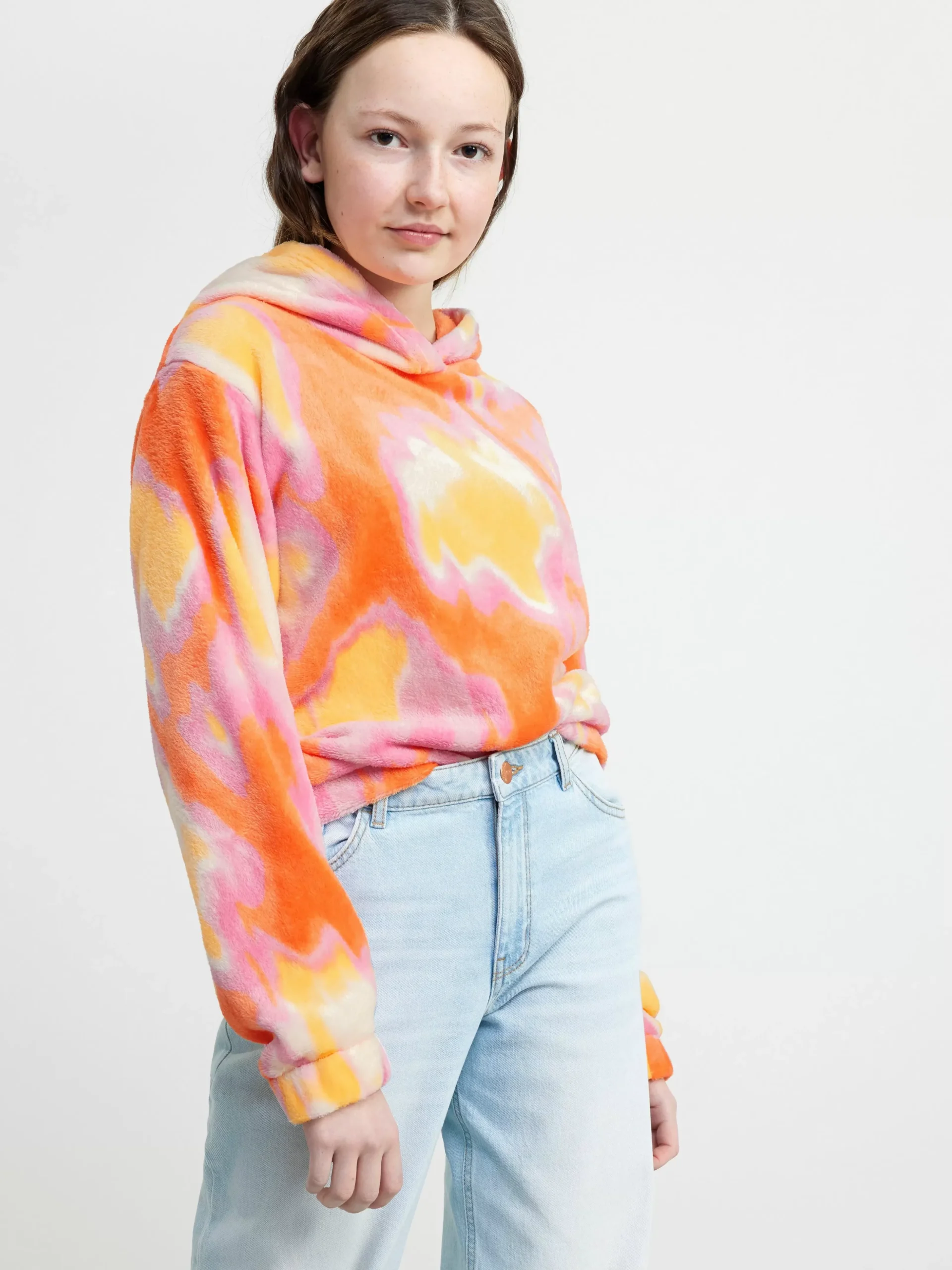 Tröjor & Cardigans>Lindex Fluffig Hoodie Med Batikmonster Light Orange