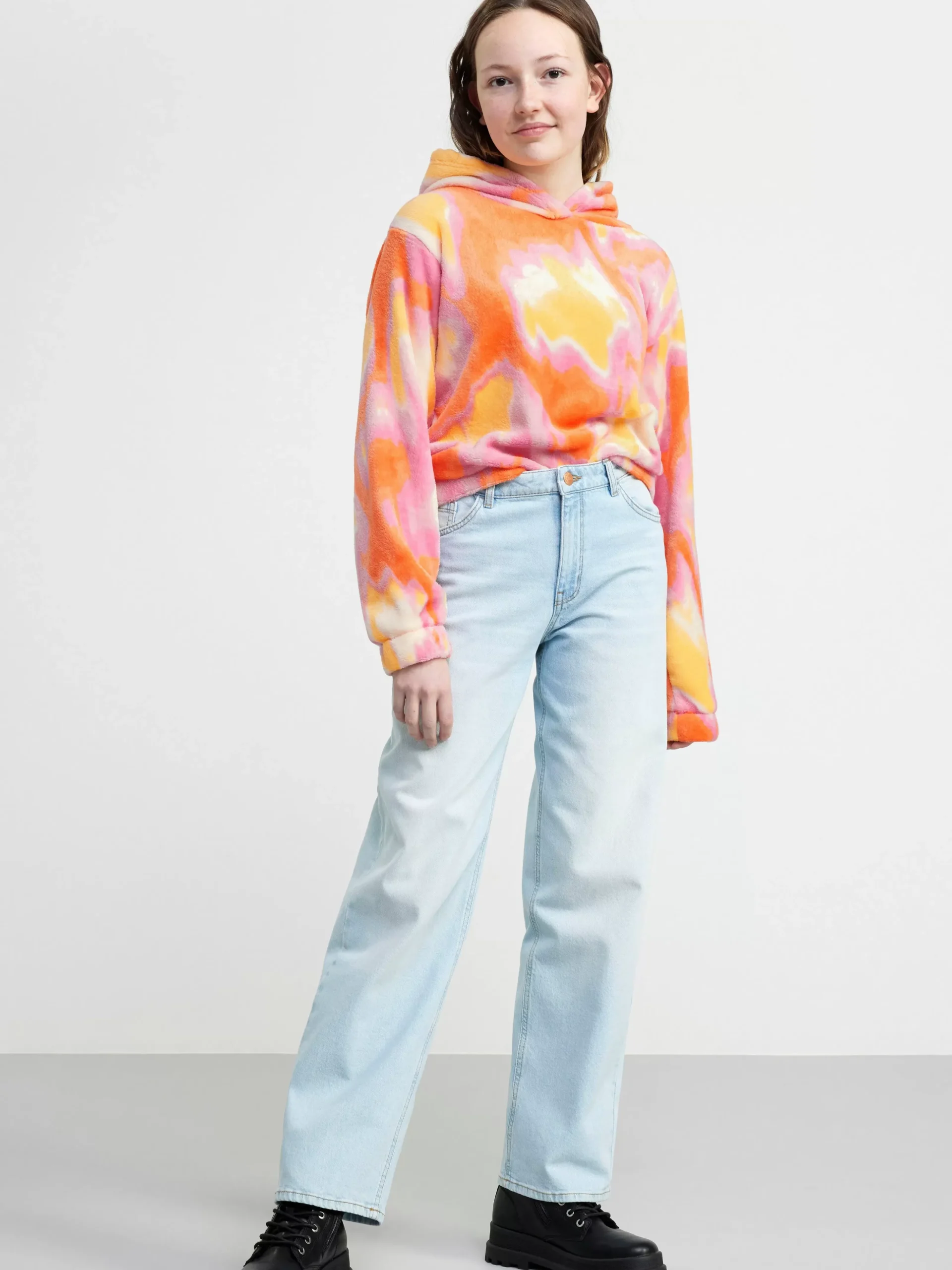 Tröjor & Cardigans>Lindex Fluffig Hoodie Med Batikmonster Light Orange