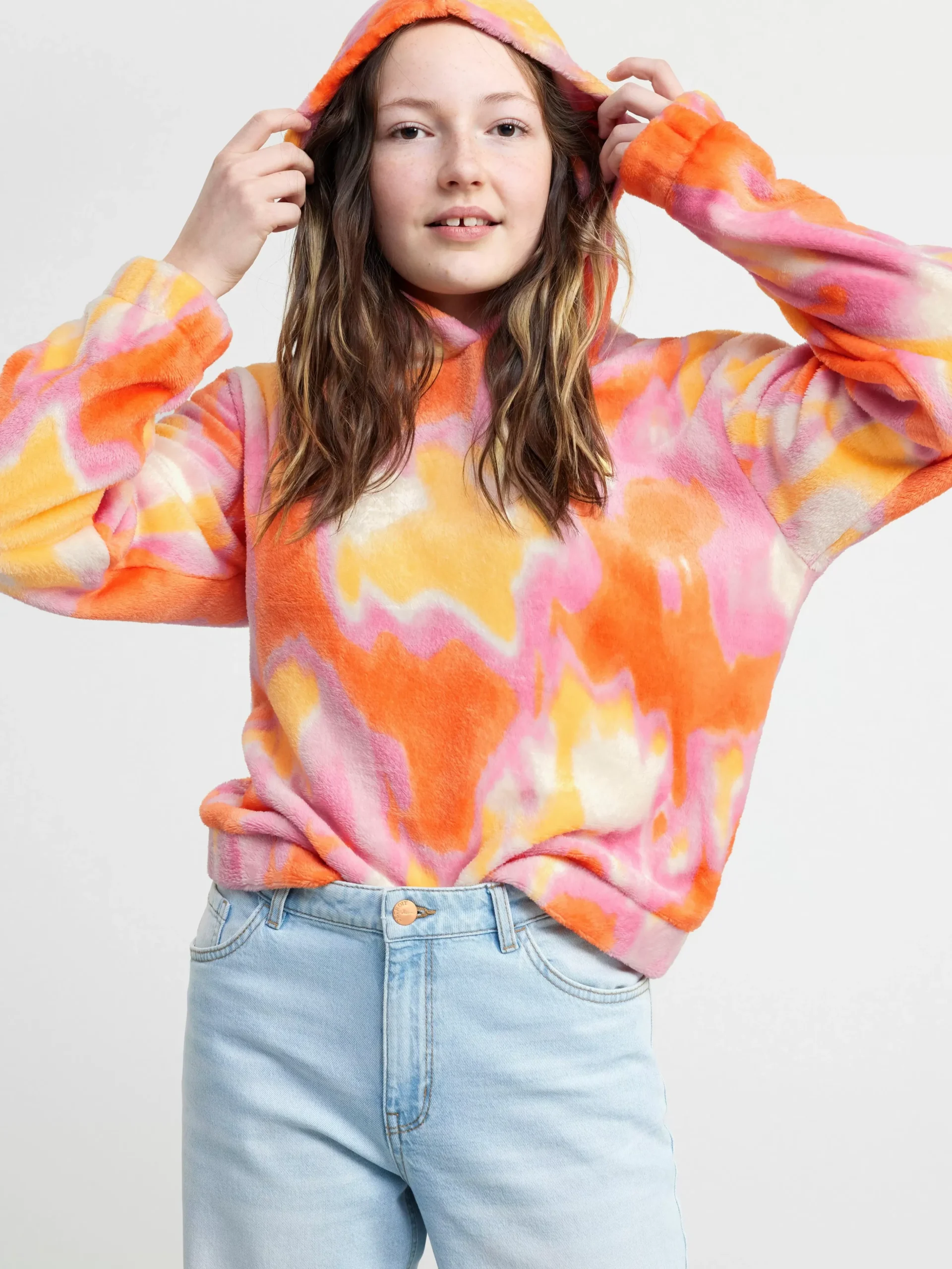 Tröjor & Cardigans>Lindex Fluffig Hoodie Med Batikmonster Light Orange