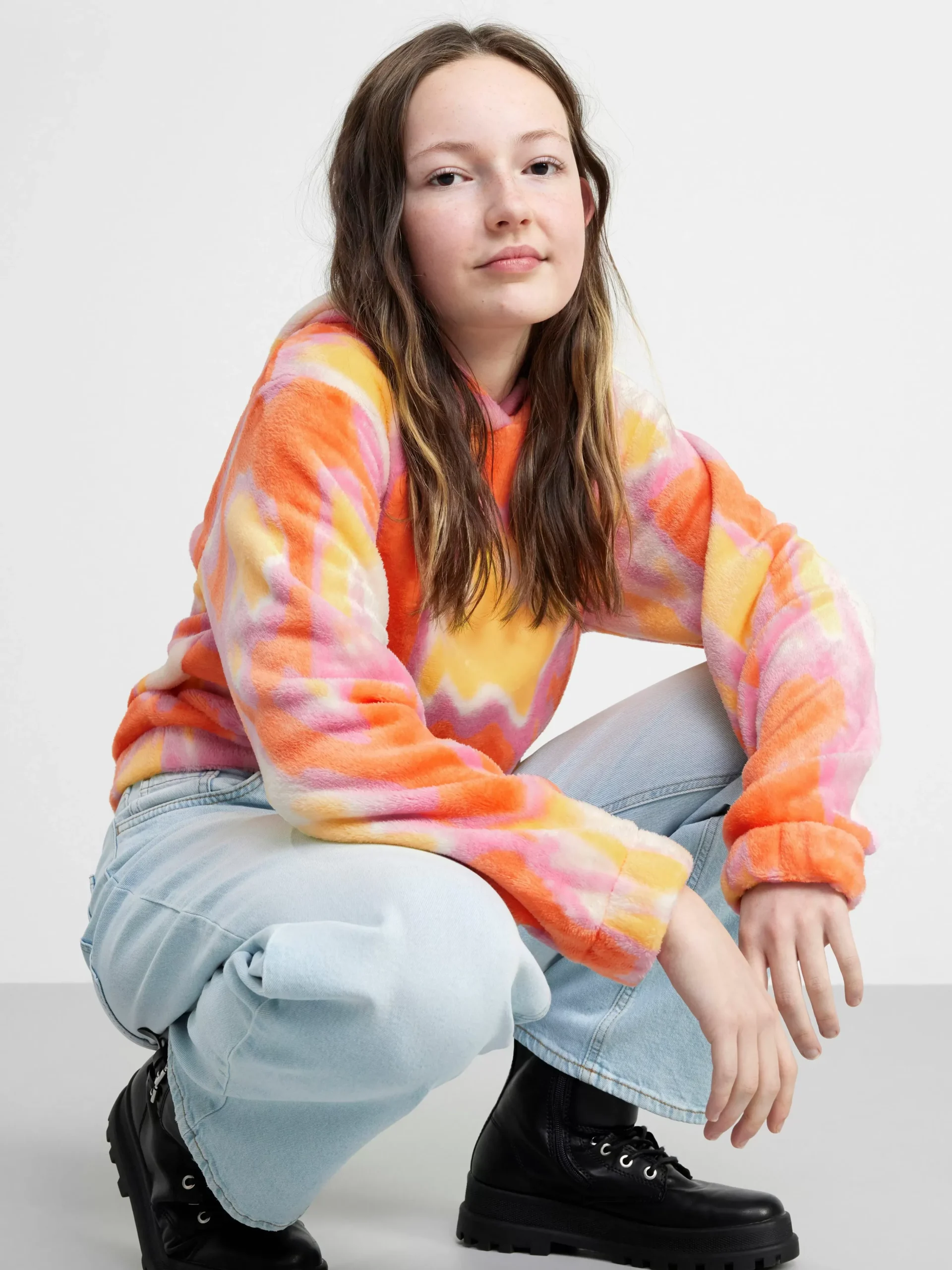 Tröjor & Cardigans>Lindex Fluffig Hoodie Med Batikmonster Light Orange