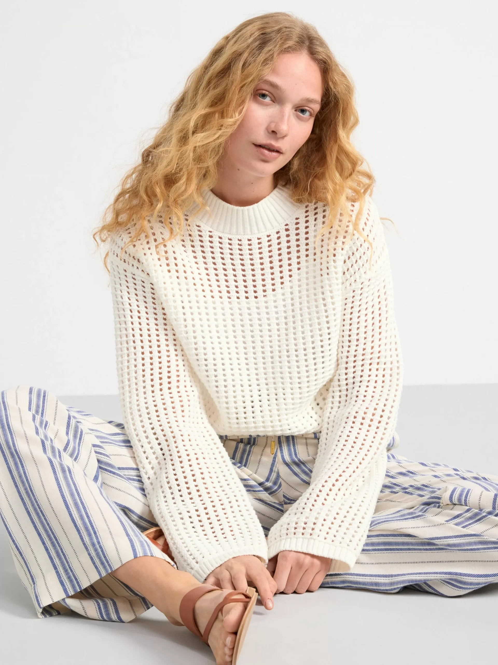 Tröjor & Cardigans>Lindex Halstickad Troja Light Dusty White