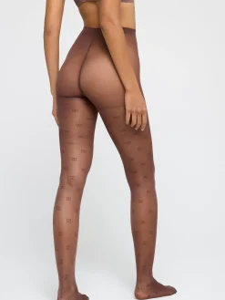 Strumpbyxor & Leggings>Lindex Halvglansig Monstrad Strumpbyxa I 20 Denier Dark Dusty Brown