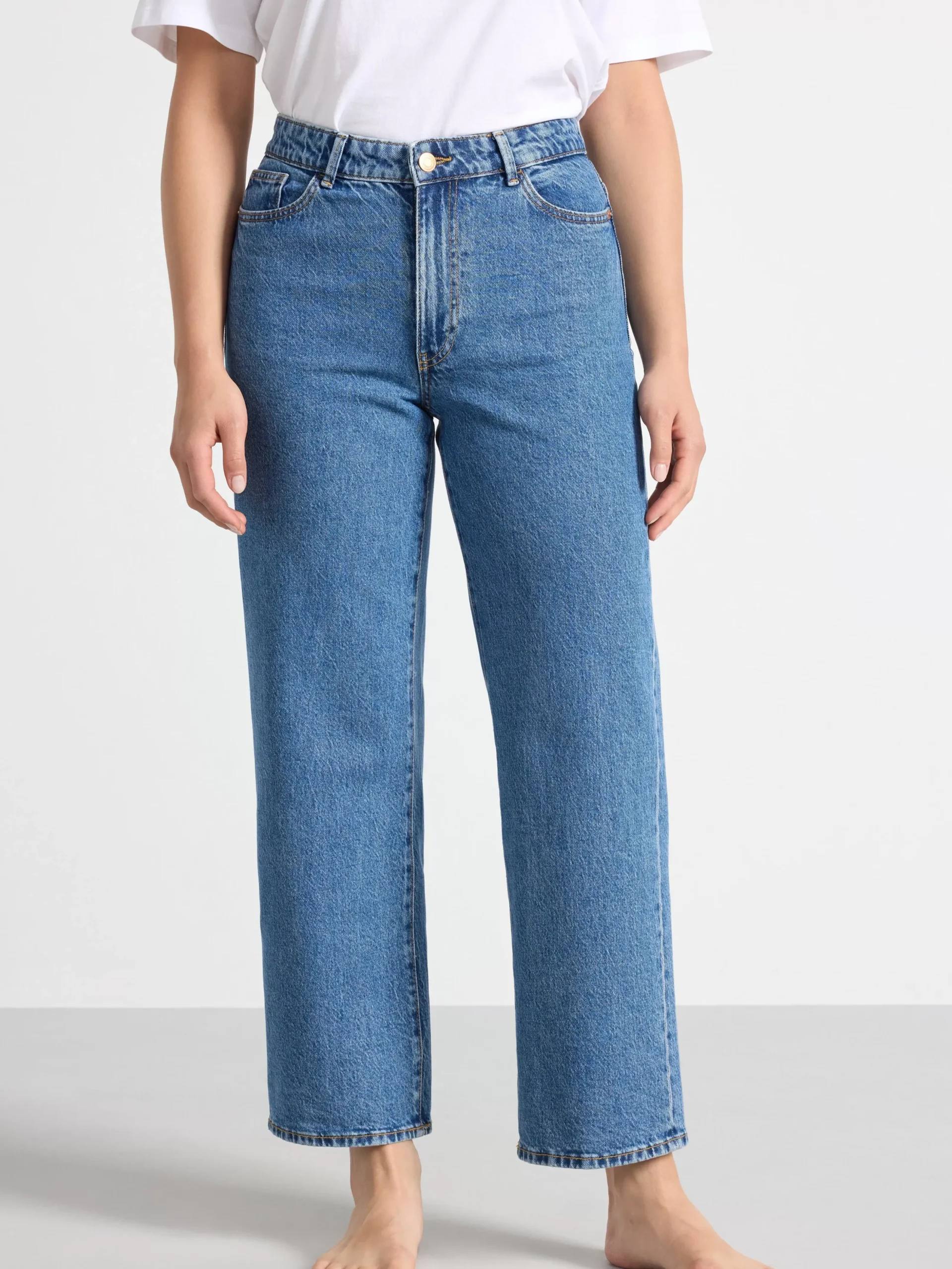 Jeans>Lindex Hanna Vida High Waist-Jeans Med Croppat Ben Denim Blue