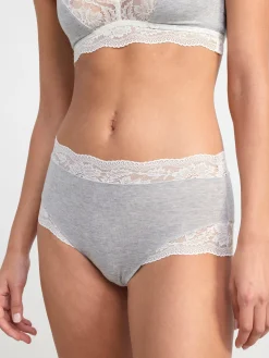 Trosor>Lindex High Waist Trosa Med Spets Light Grey Melange
