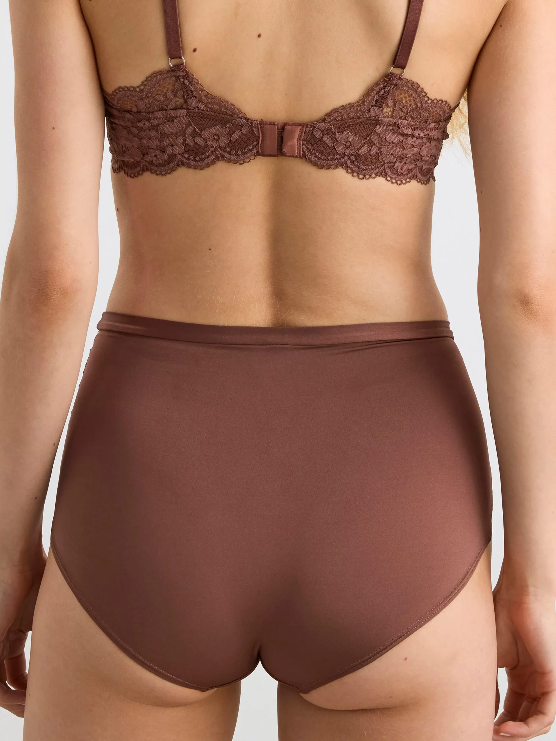 Trosor>Lindex High Waist Trosa Med Spets Dusty Brown