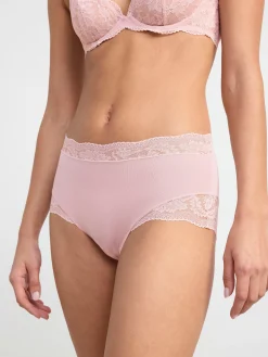 Trosor>Lindex High Waist Trosa Med Spets Light Dusty Pink