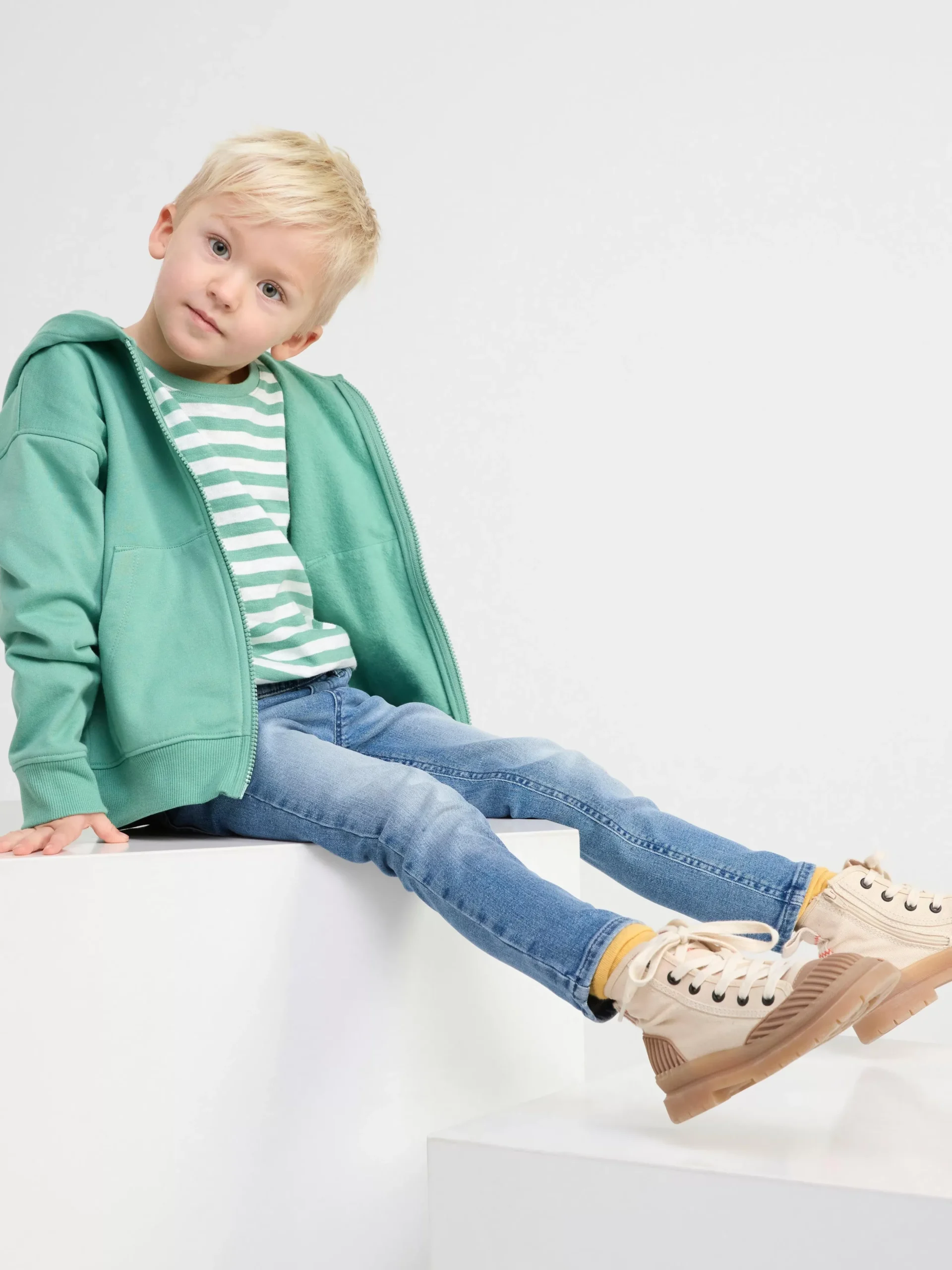 Tröjor & Cardigans>Lindex Hoodie I Bomull Med Dragkedja Och Borstad Insida Dusty Green