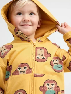 Tröjor & Cardigans>Lindex Hoodie Med Dragkedja Och Apor Light Dusty Yellow