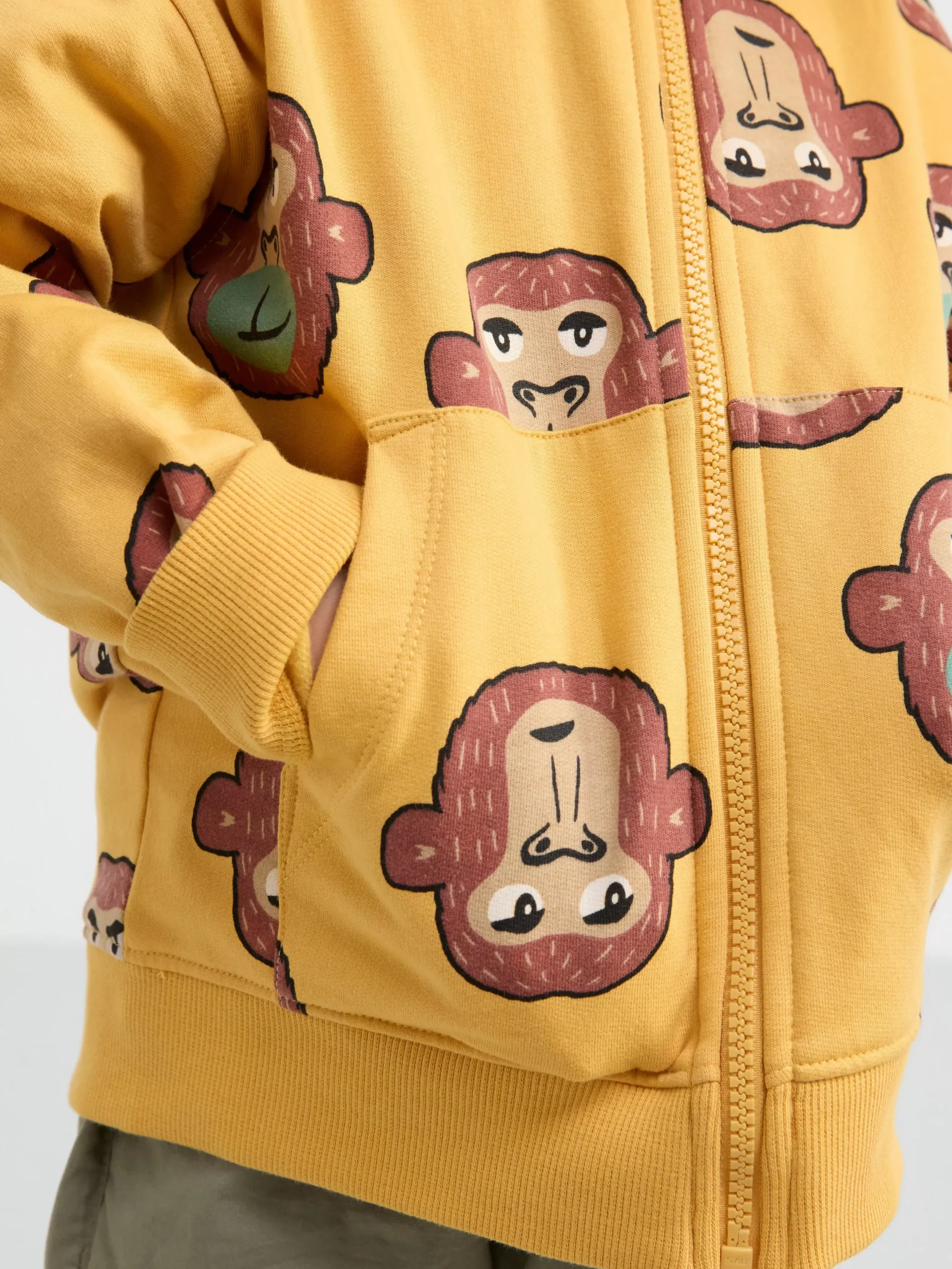 Tröjor & Cardigans>Lindex Hoodie Med Dragkedja Och Apor Light Dusty Yellow
