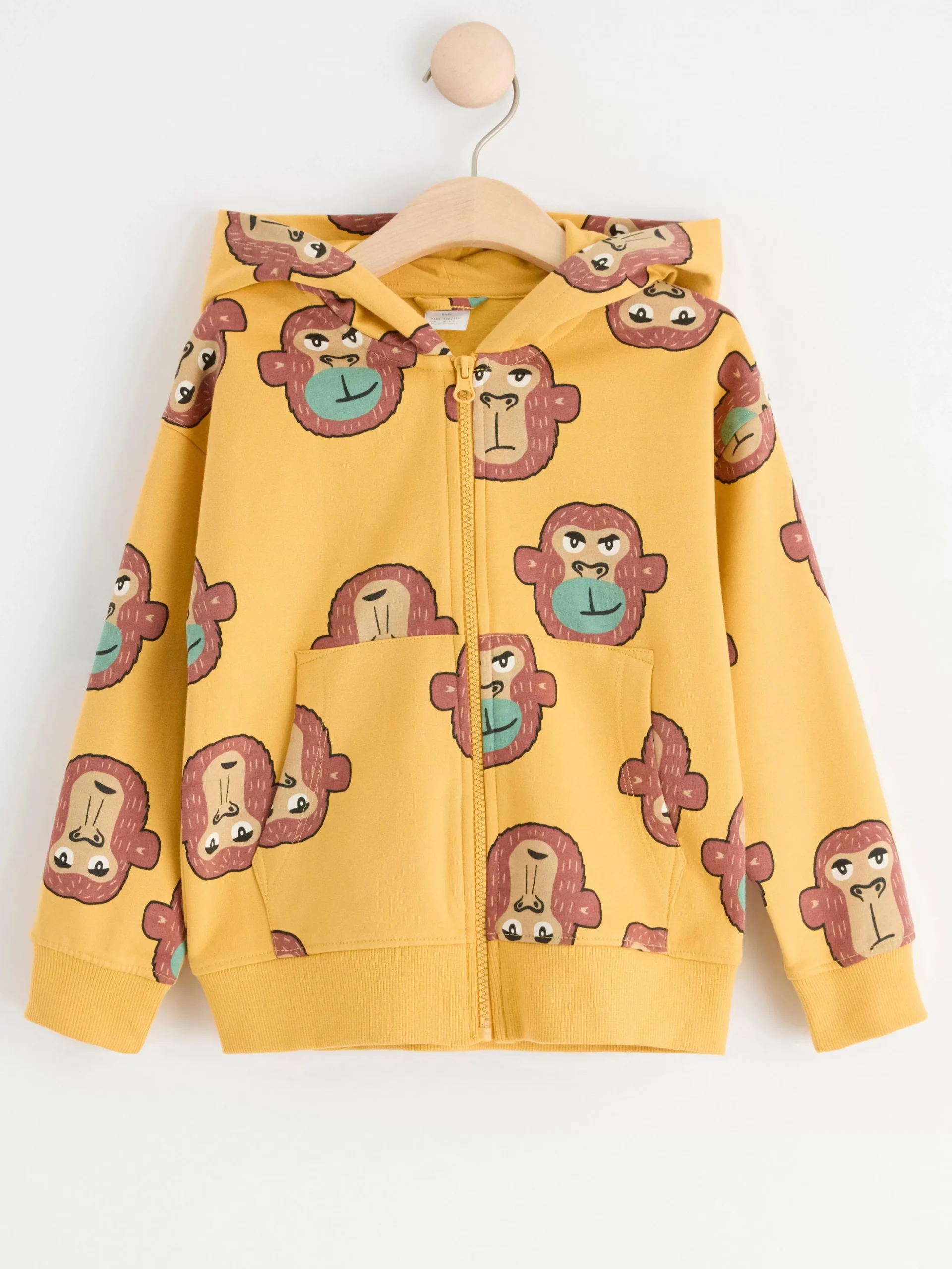 Tröjor & Cardigans>Lindex Hoodie Med Dragkedja Och Apor Light Dusty Yellow