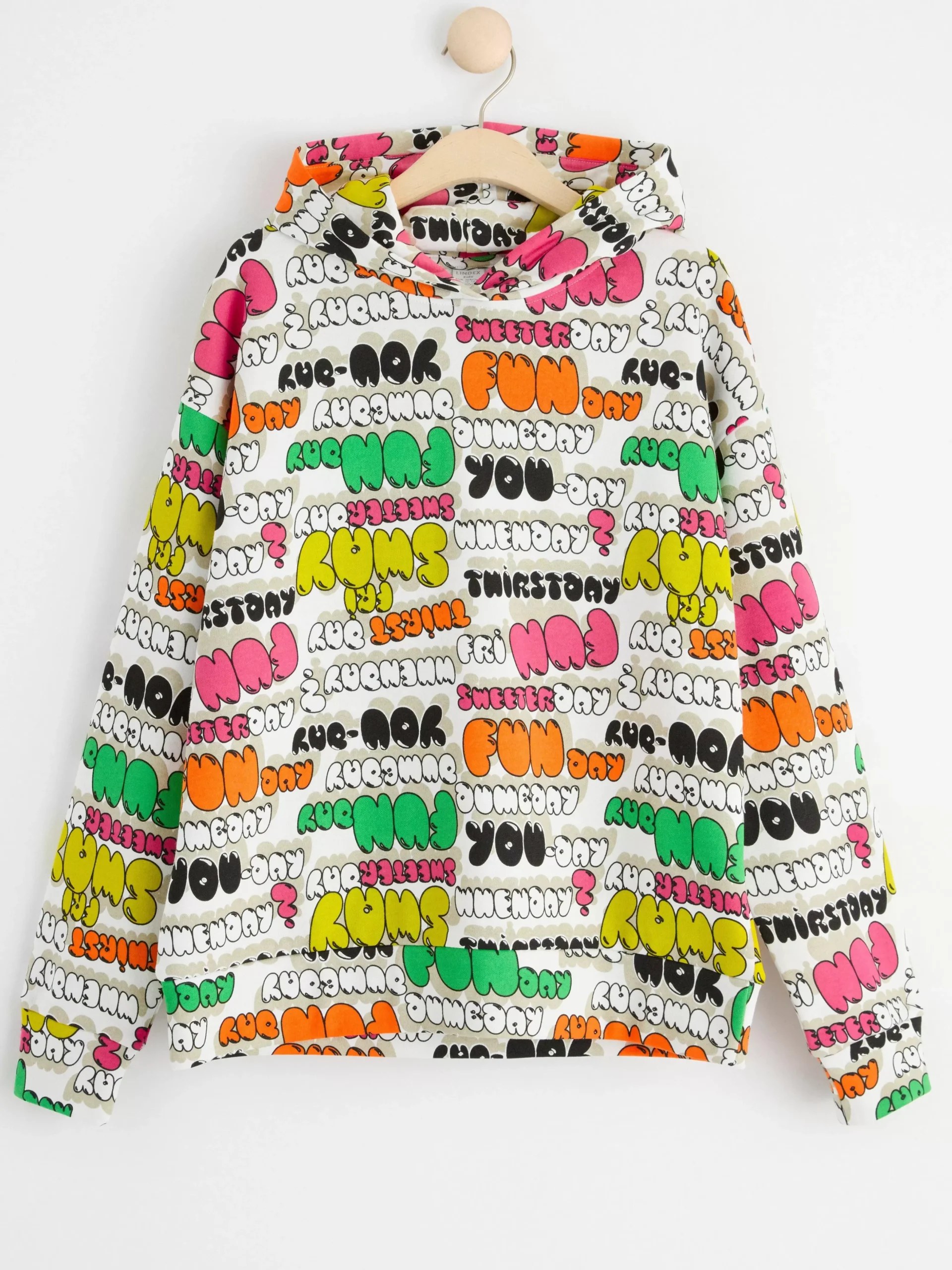 Tröjor & Cardigans>Lindex Hoodie Med Text Och Borstad Insida White