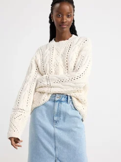 Tröjor & Cardigans>Lindex Kabelstickad Troja Off White