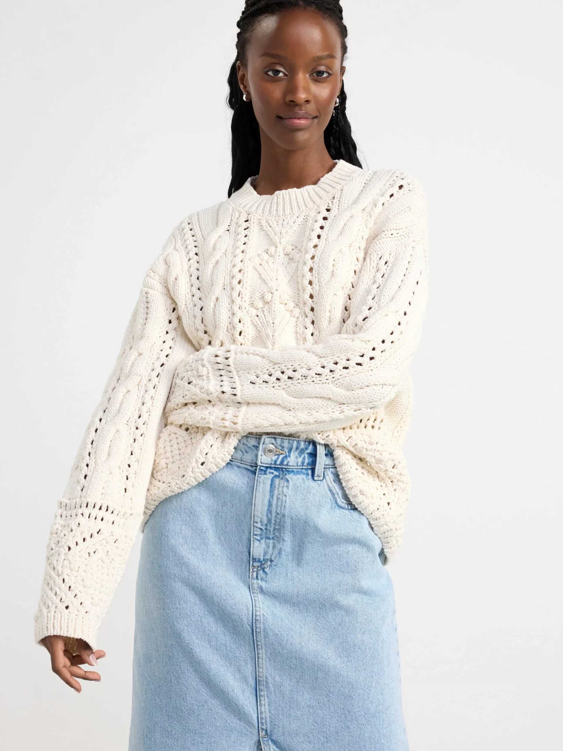 Tröjor & Cardigans>Lindex Kabelstickad Troja Off White