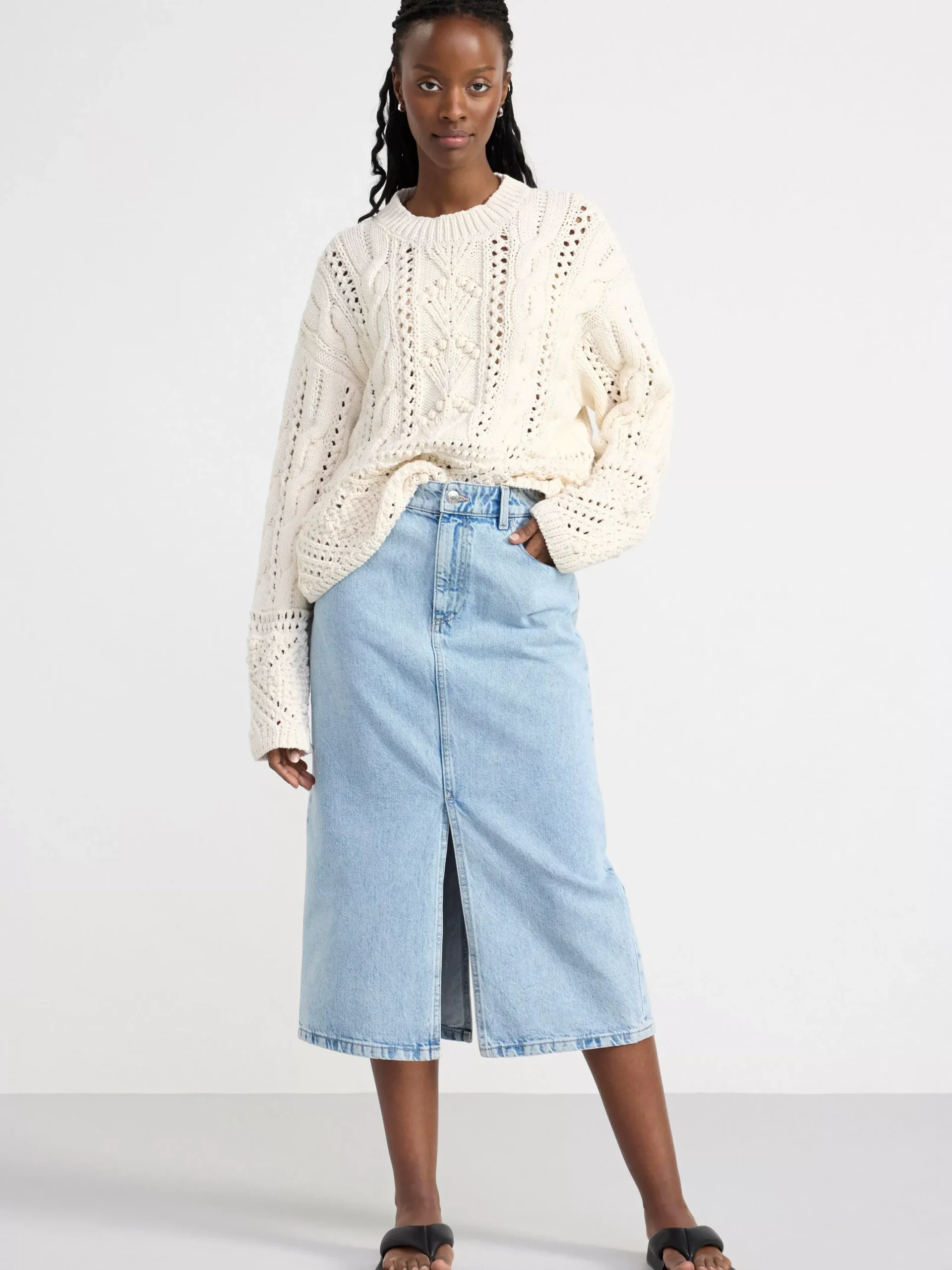 Tröjor & Cardigans>Lindex Kabelstickad Troja Off White