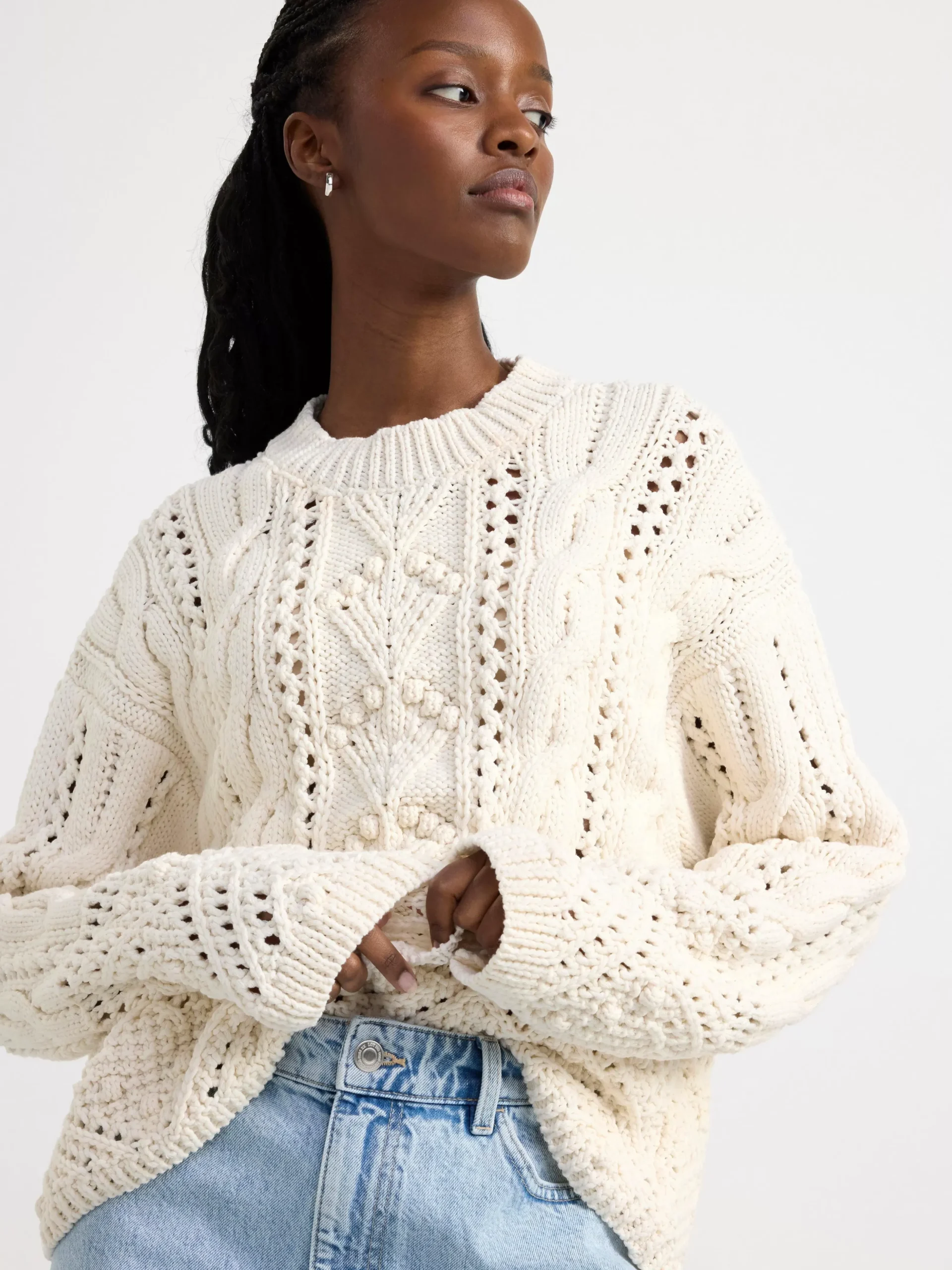 Tröjor & Cardigans>Lindex Kabelstickad Troja Off White
