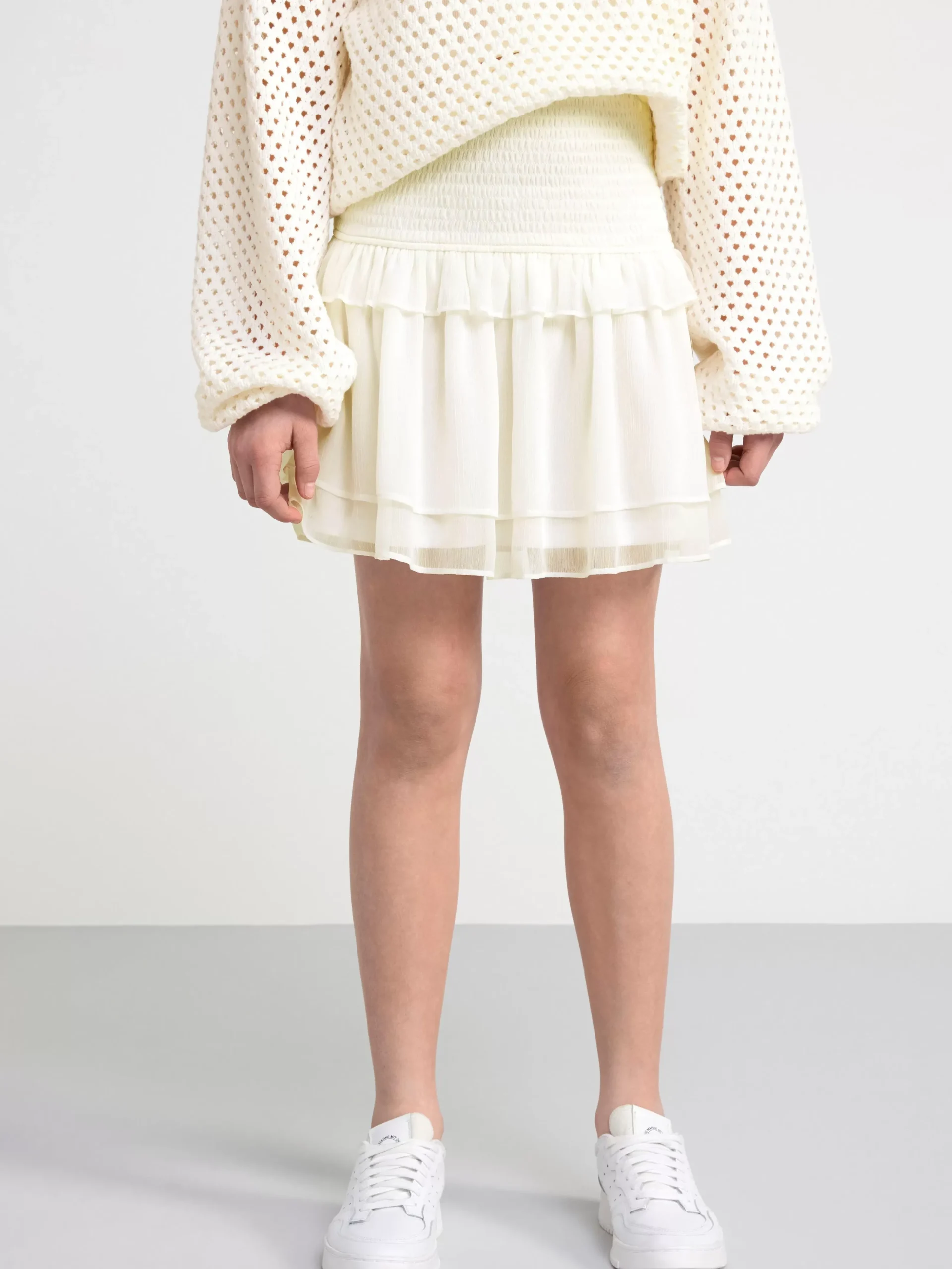 Kjolar>Lindex Kjol I Chiffong Med Smock Och Volanger Off White