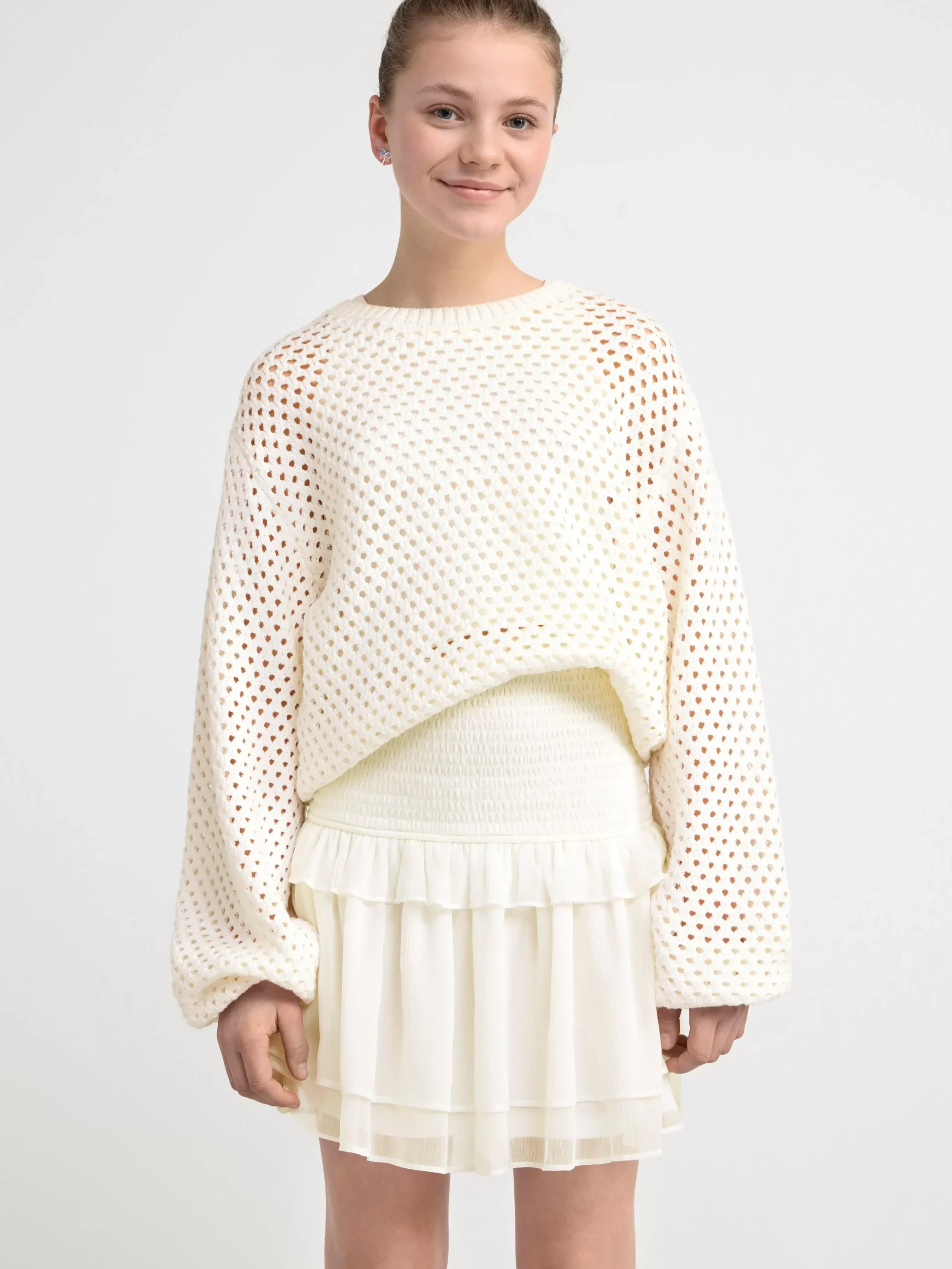 Kjolar>Lindex Kjol I Chiffong Med Smock Och Volanger Off White