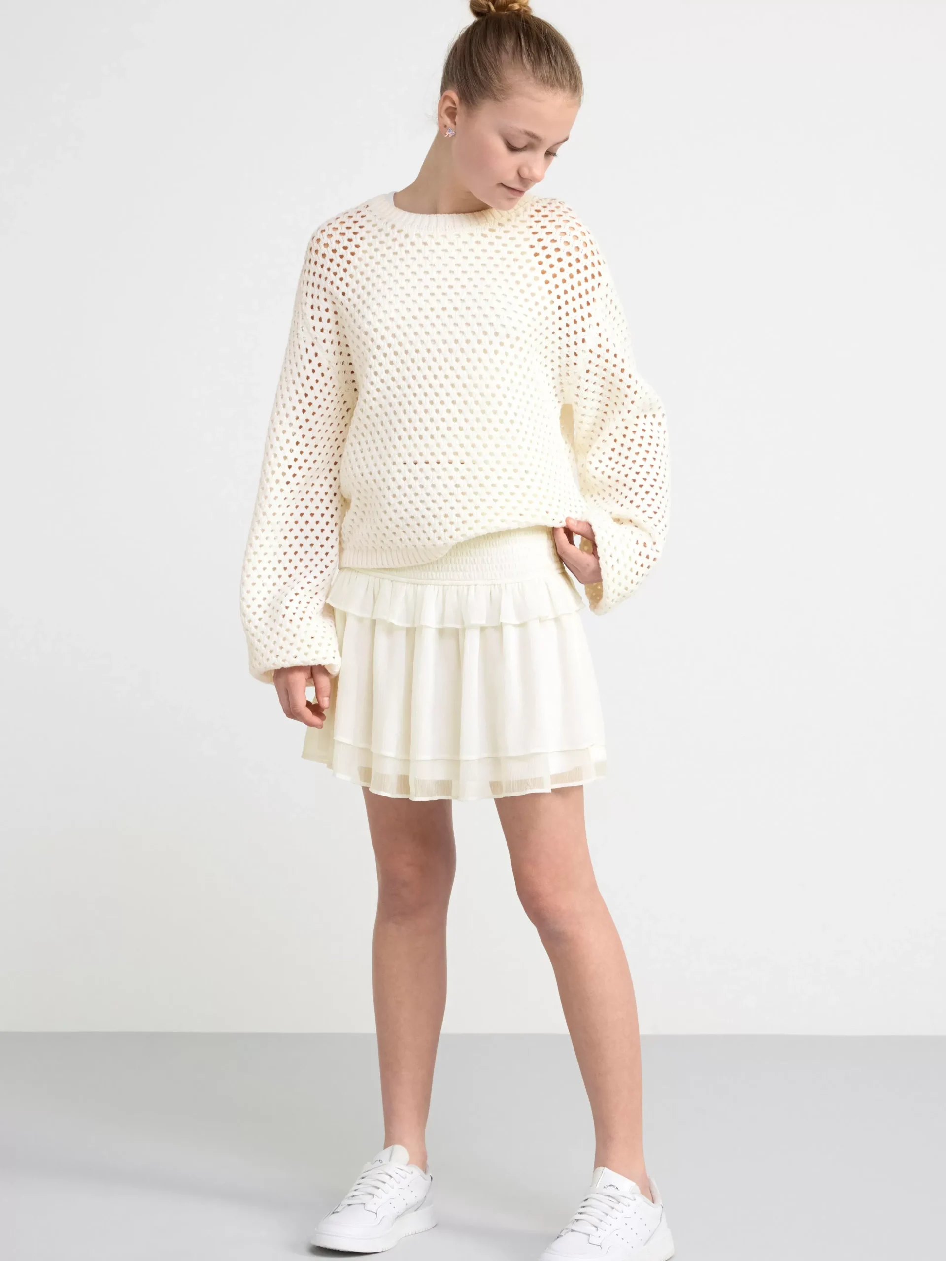 Kjolar>Lindex Kjol I Chiffong Med Smock Och Volanger Off White