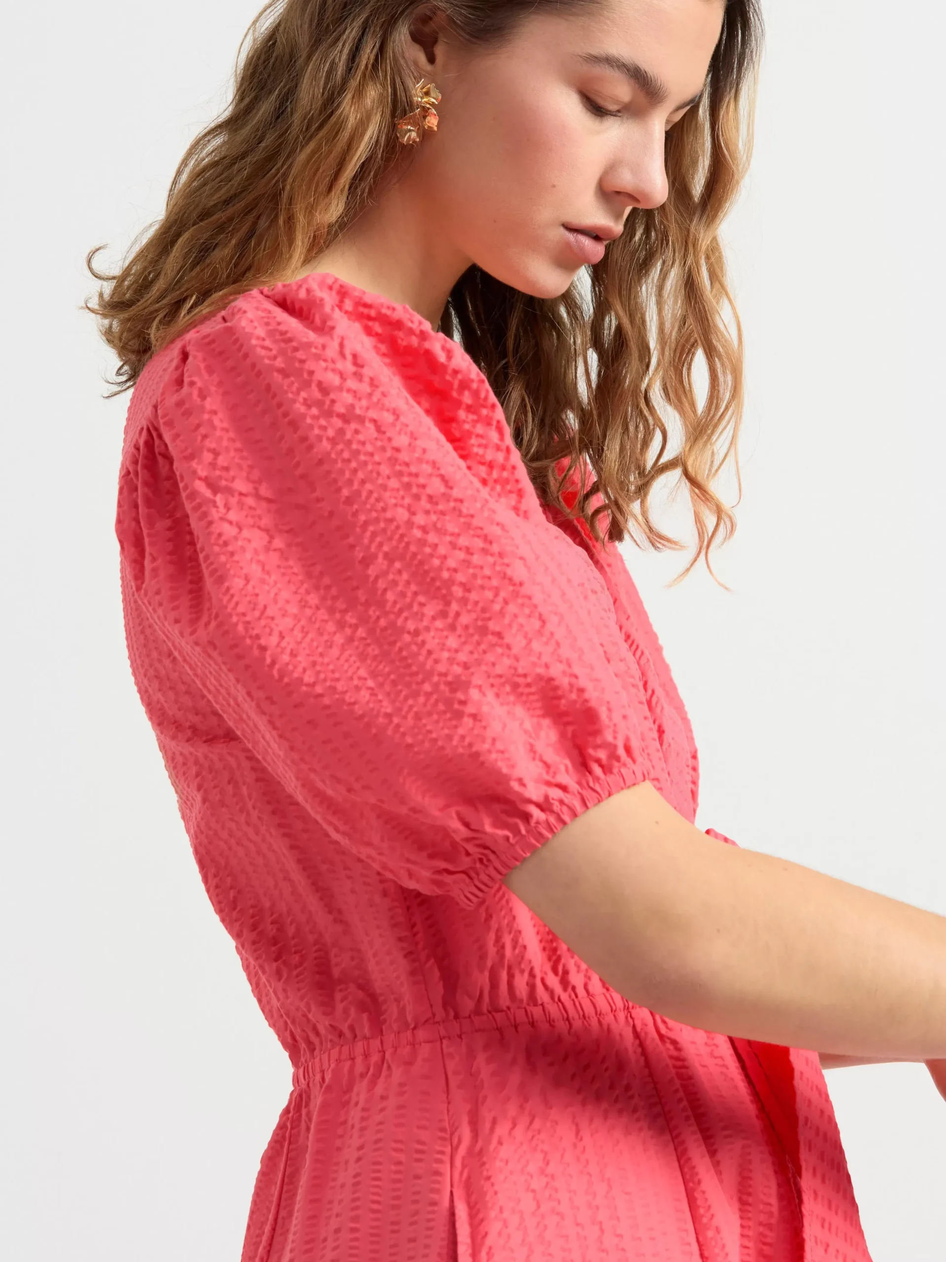 Klänningar>Lindex Klanning I Backebolja Med Puffarm Dark Pink