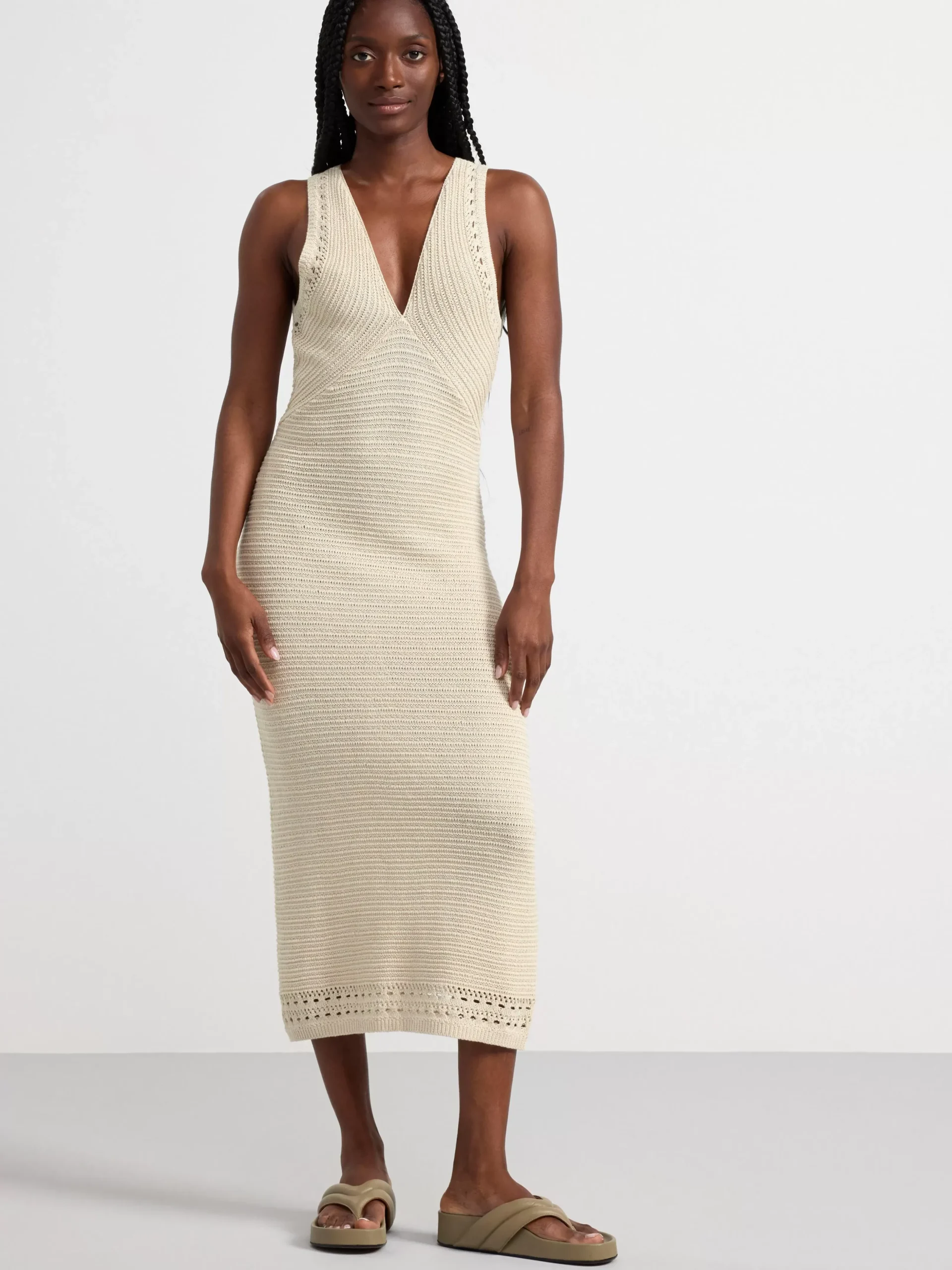 Klänningar>Lindex Klanning I Stickad Linneblandning Light Beige