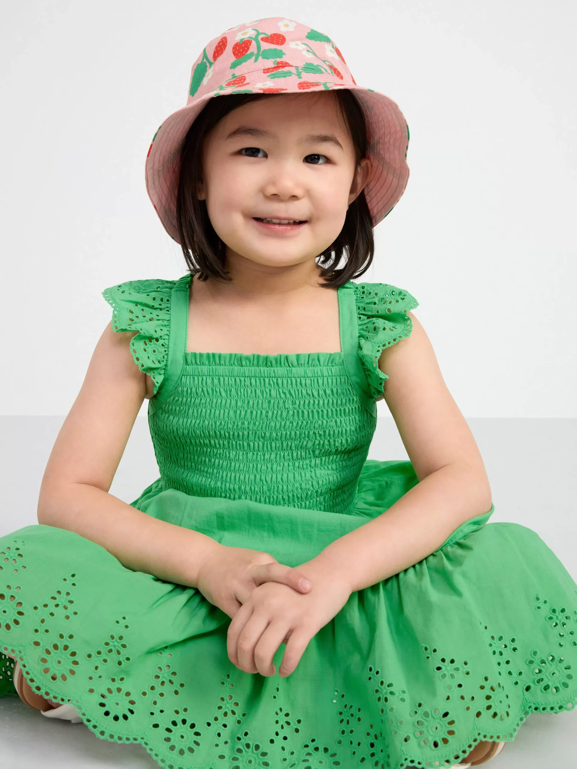 Klänningar>Lindex Klanning Med Smock Och Broderie Anglaise Green