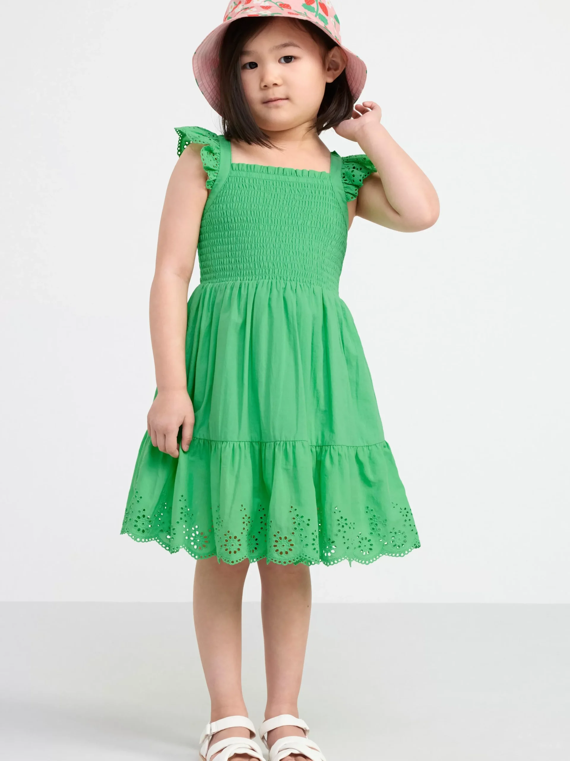 Klänningar>Lindex Klanning Med Smock Och Broderie Anglaise Green