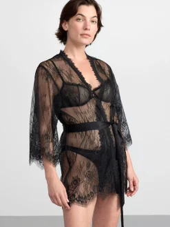 Nattplagg>Lindex Kort Kimono I Spets Black