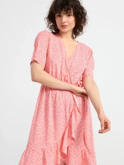 Klänningar>Lindex Kort Monstrad Klanning Med Kort Arm Dark Pink