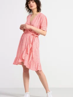 Klänningar>Lindex Kort Monstrad Klanning Med Kort Arm Dark Pink