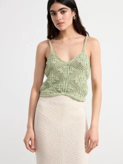 Toppar & T-Shirts>Lindex Kort Stickat Linne Light Dusty Green