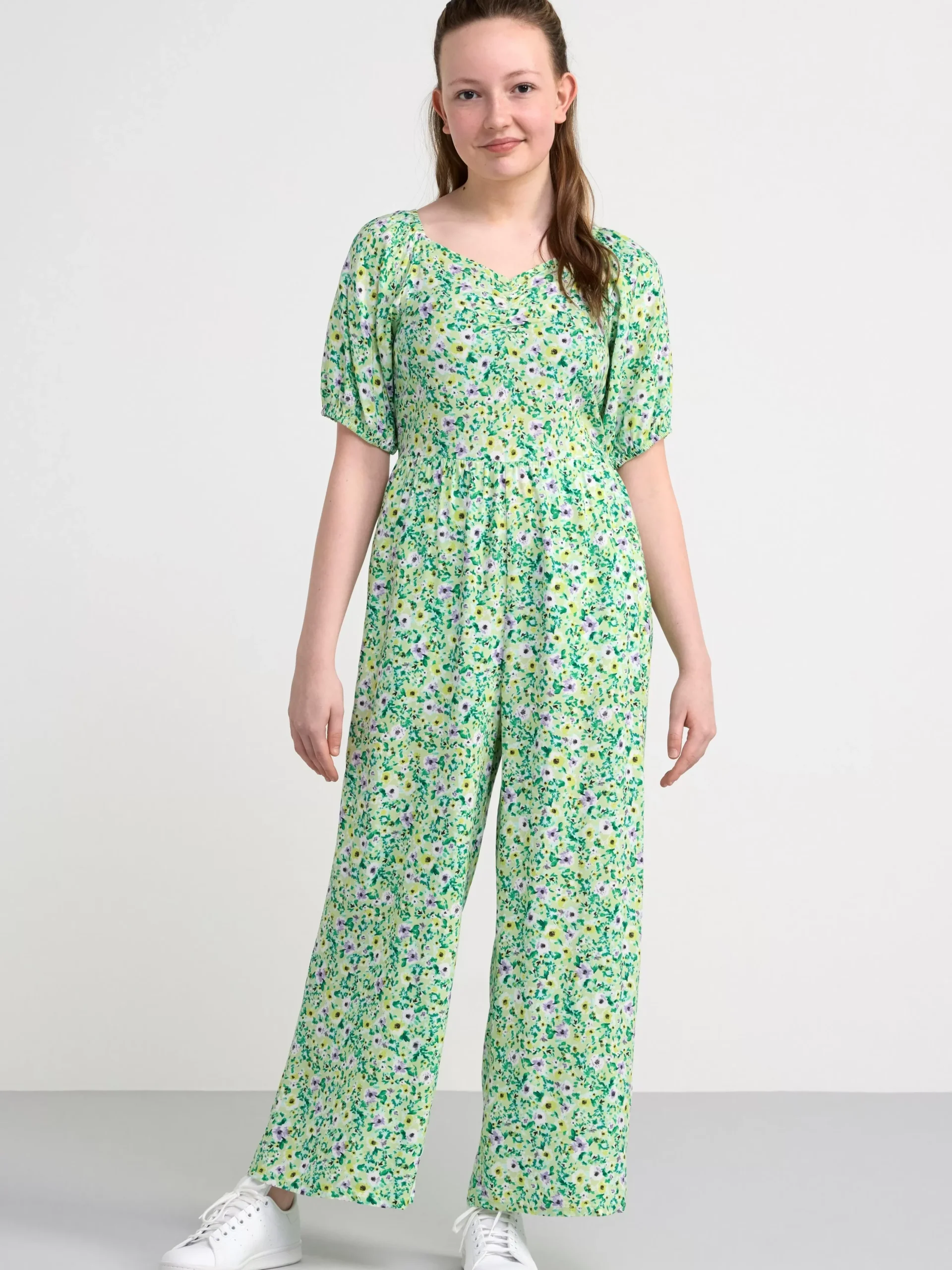 Jumpsuits>Lindex Kortarmad Blommig Jumpsuit Lime