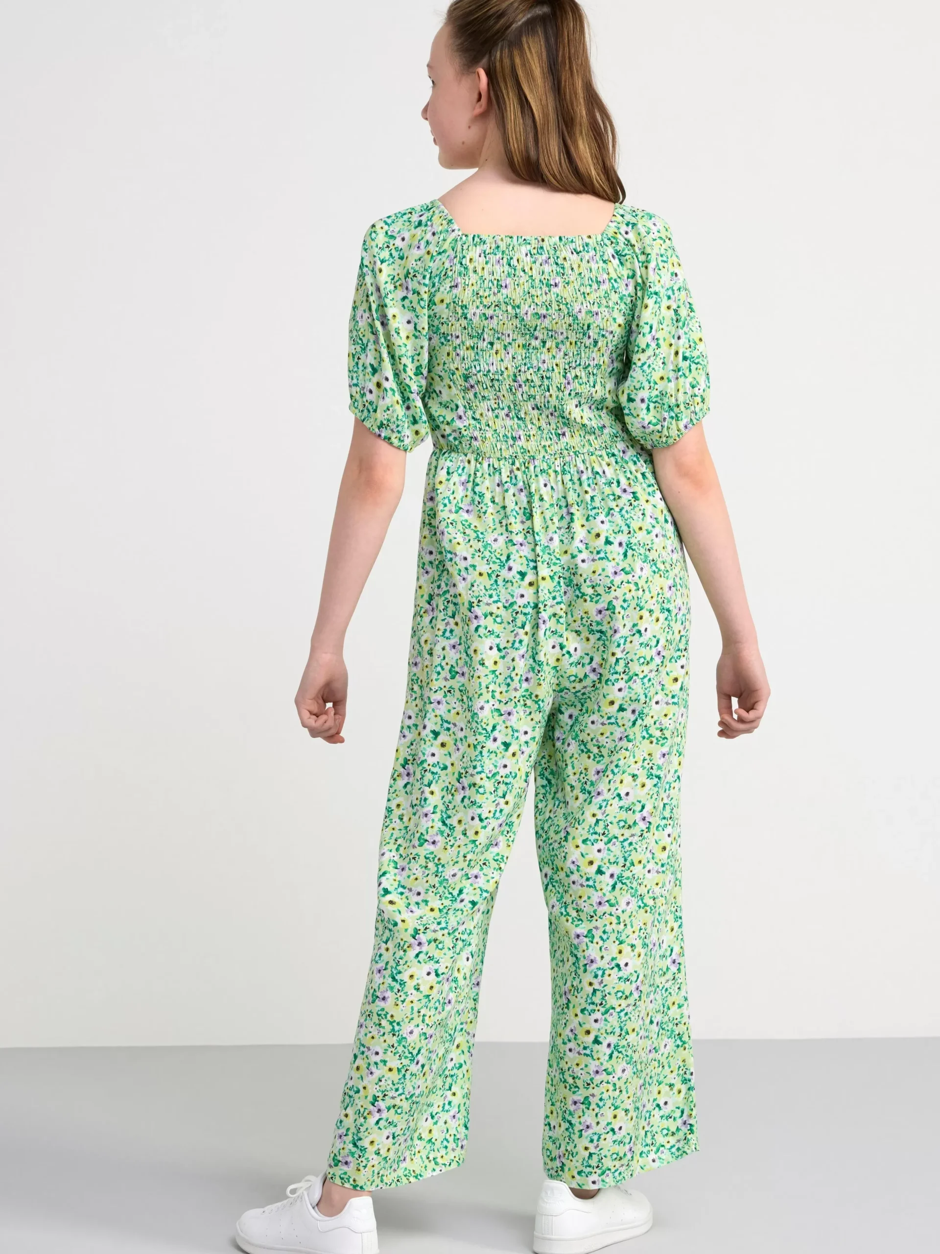 Jumpsuits>Lindex Kortarmad Blommig Jumpsuit Lime