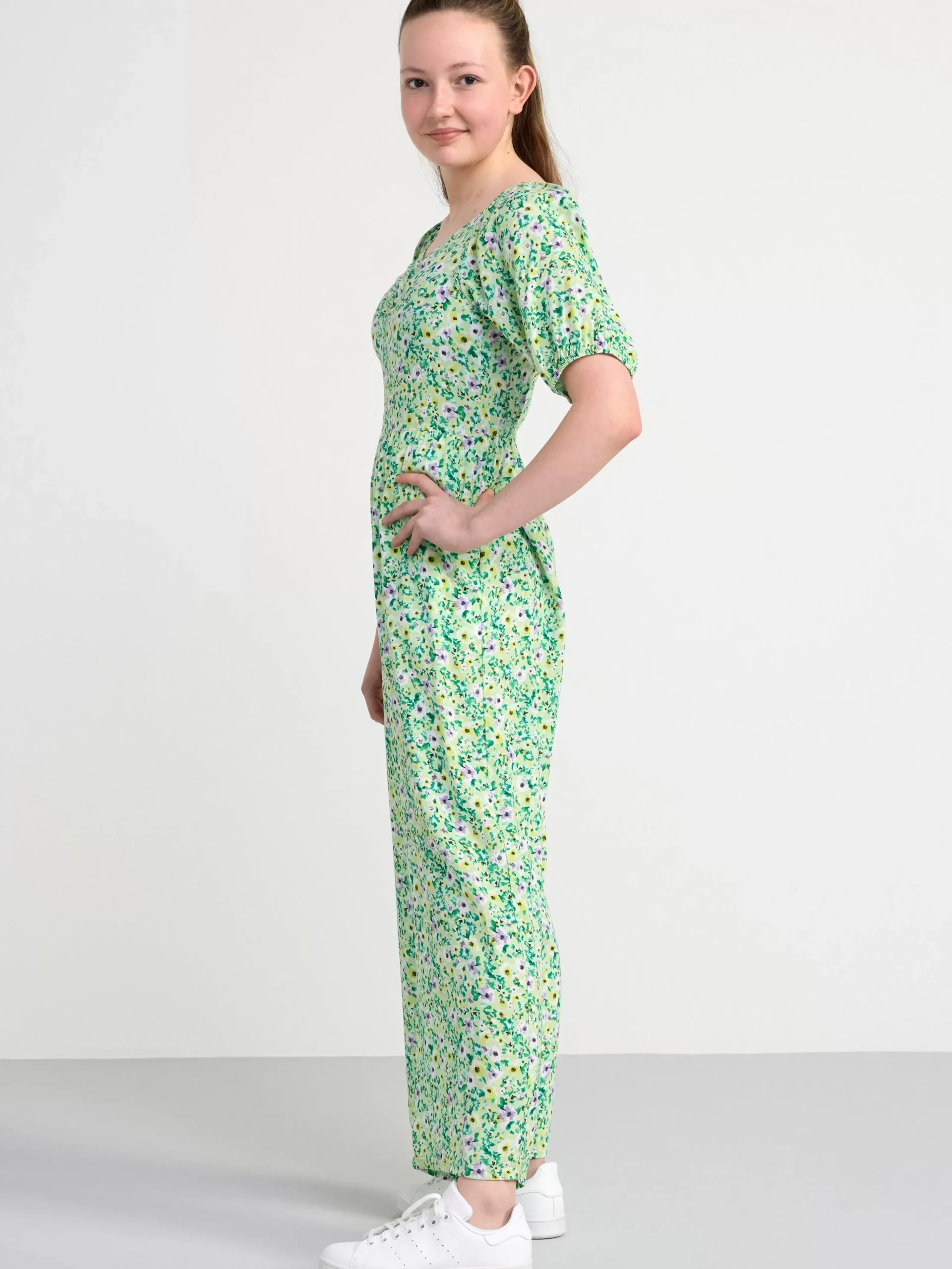 Jumpsuits>Lindex Kortarmad Blommig Jumpsuit Lime