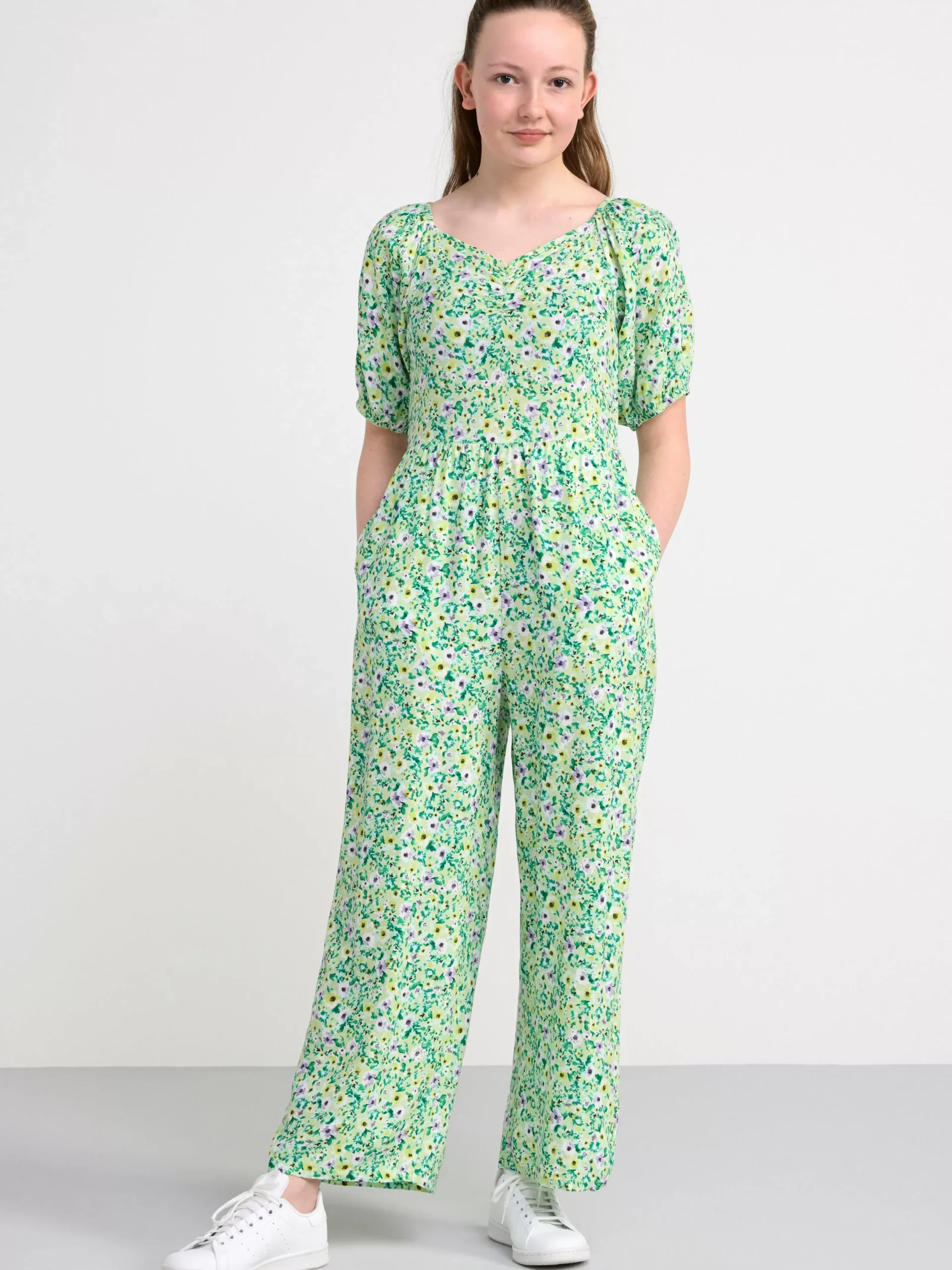 Jumpsuits>Lindex Kortarmad Blommig Jumpsuit Lime